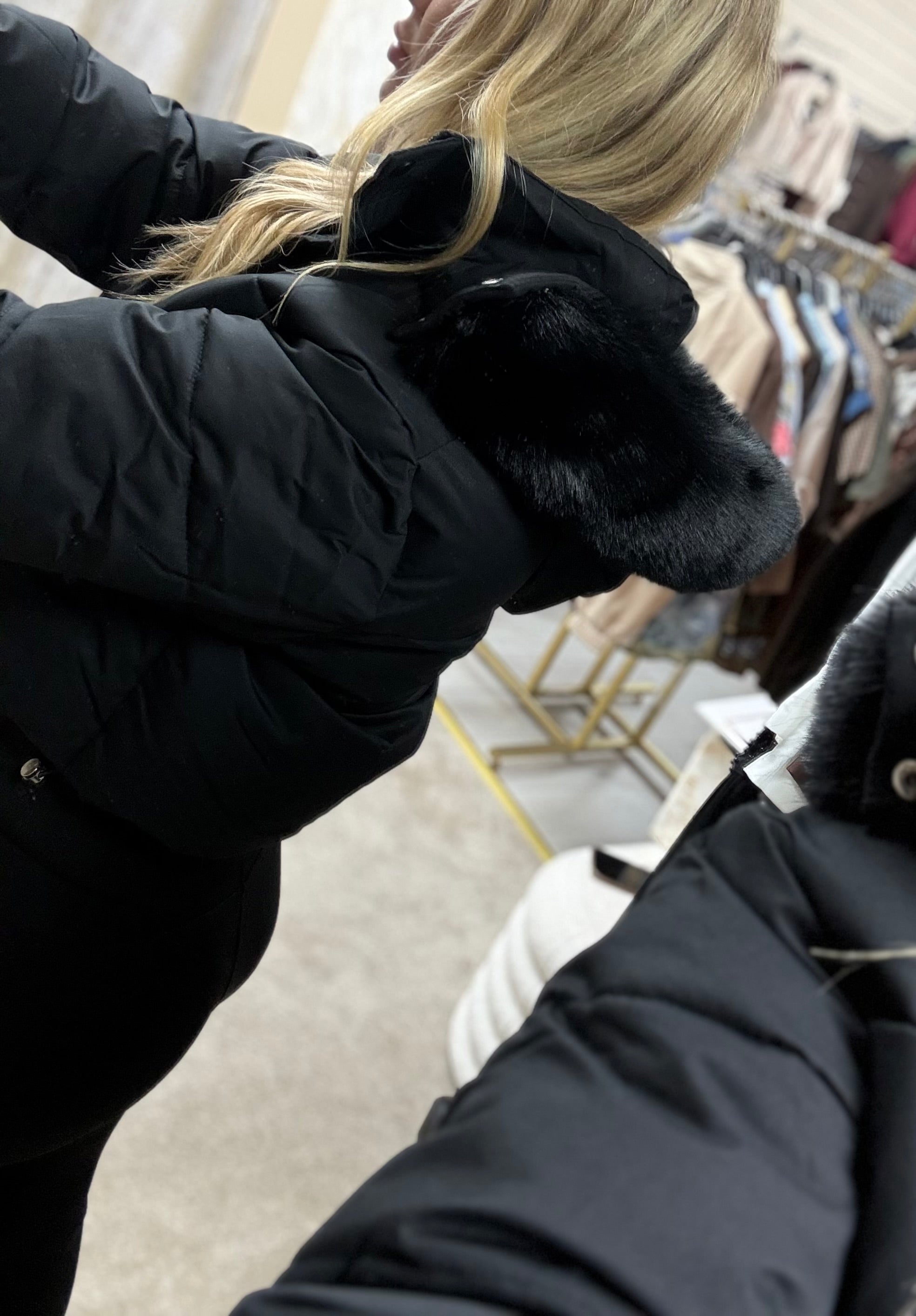 Luxe Faux Fur Paris Logo Coat - Black