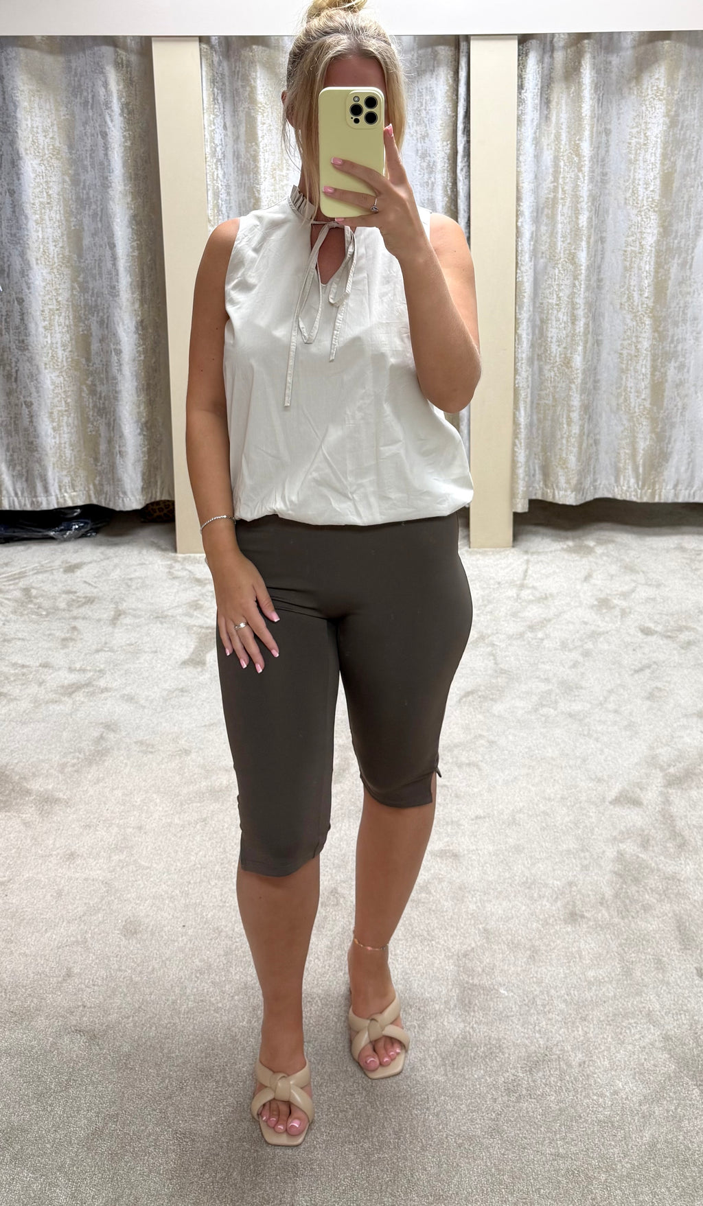 Elasticated Bubble Hem Top With Neck Tie Detail