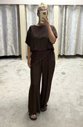 3 Piece Stud Detail Bubble Hem Top, Trousers & Scarf Co Ord