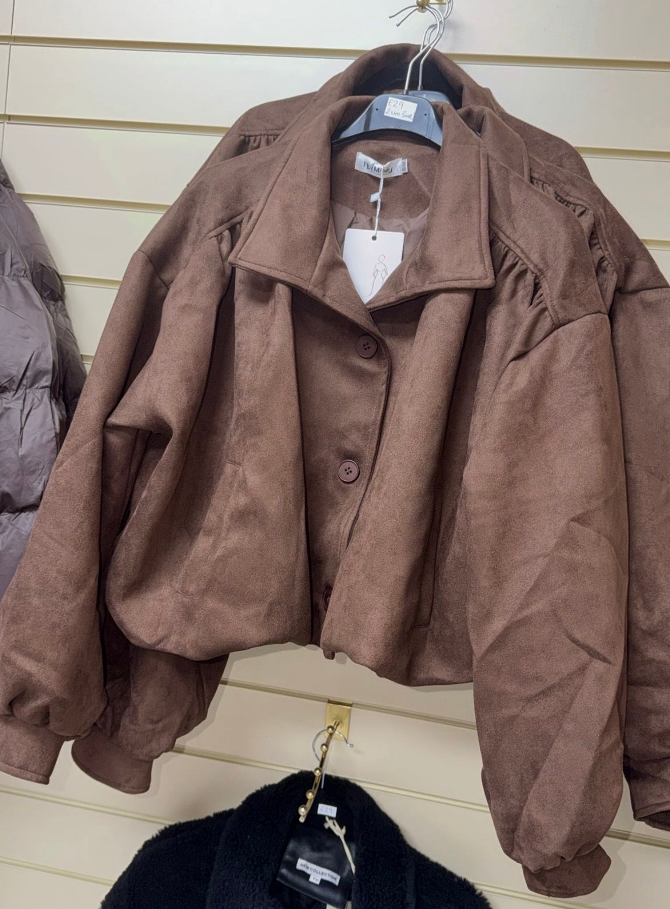 Chocolate Faux Suede Oversized Bomber Jacket