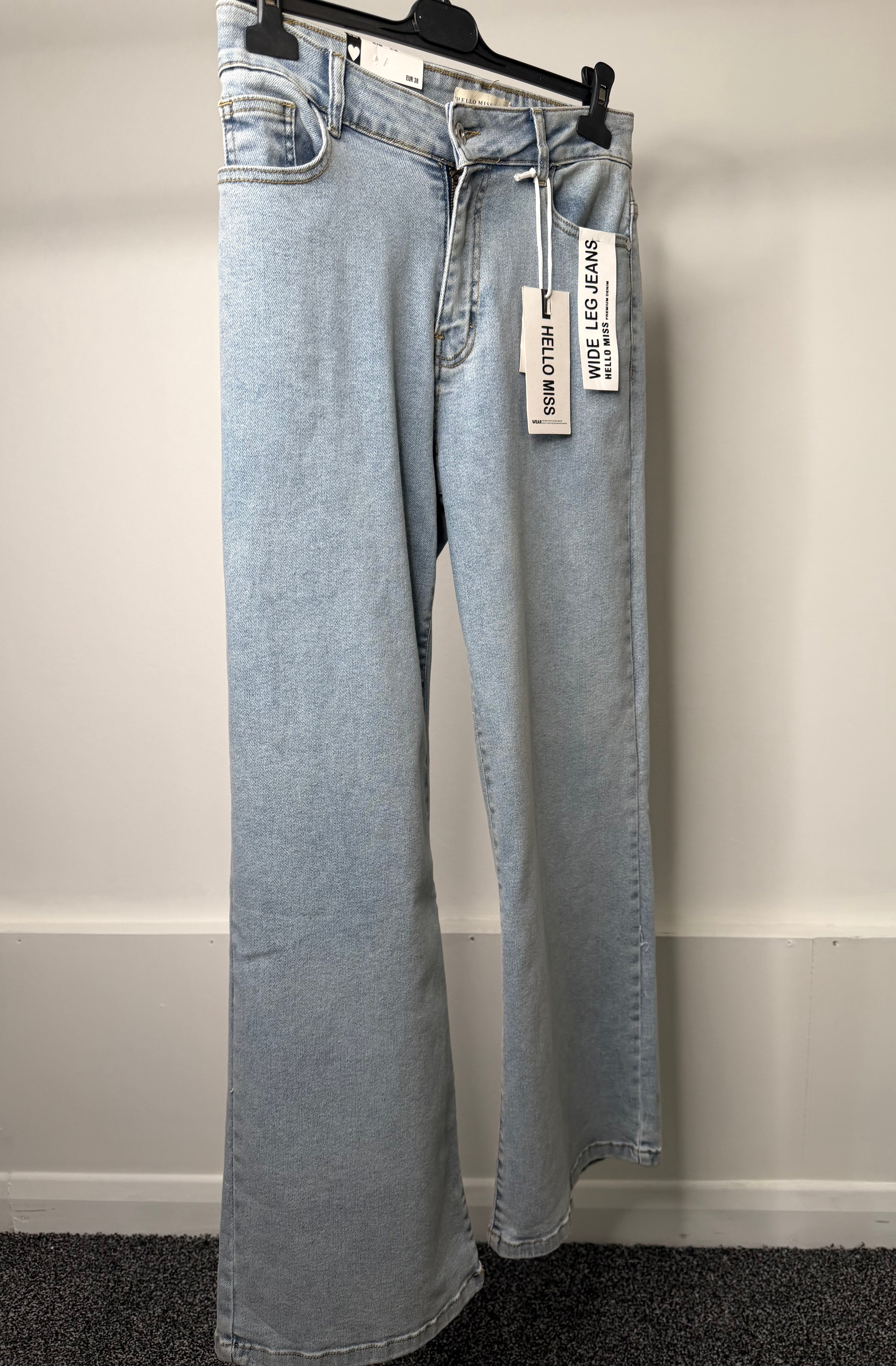 Premium Denim Wide Leg Stretchy Jeans - Light Blue