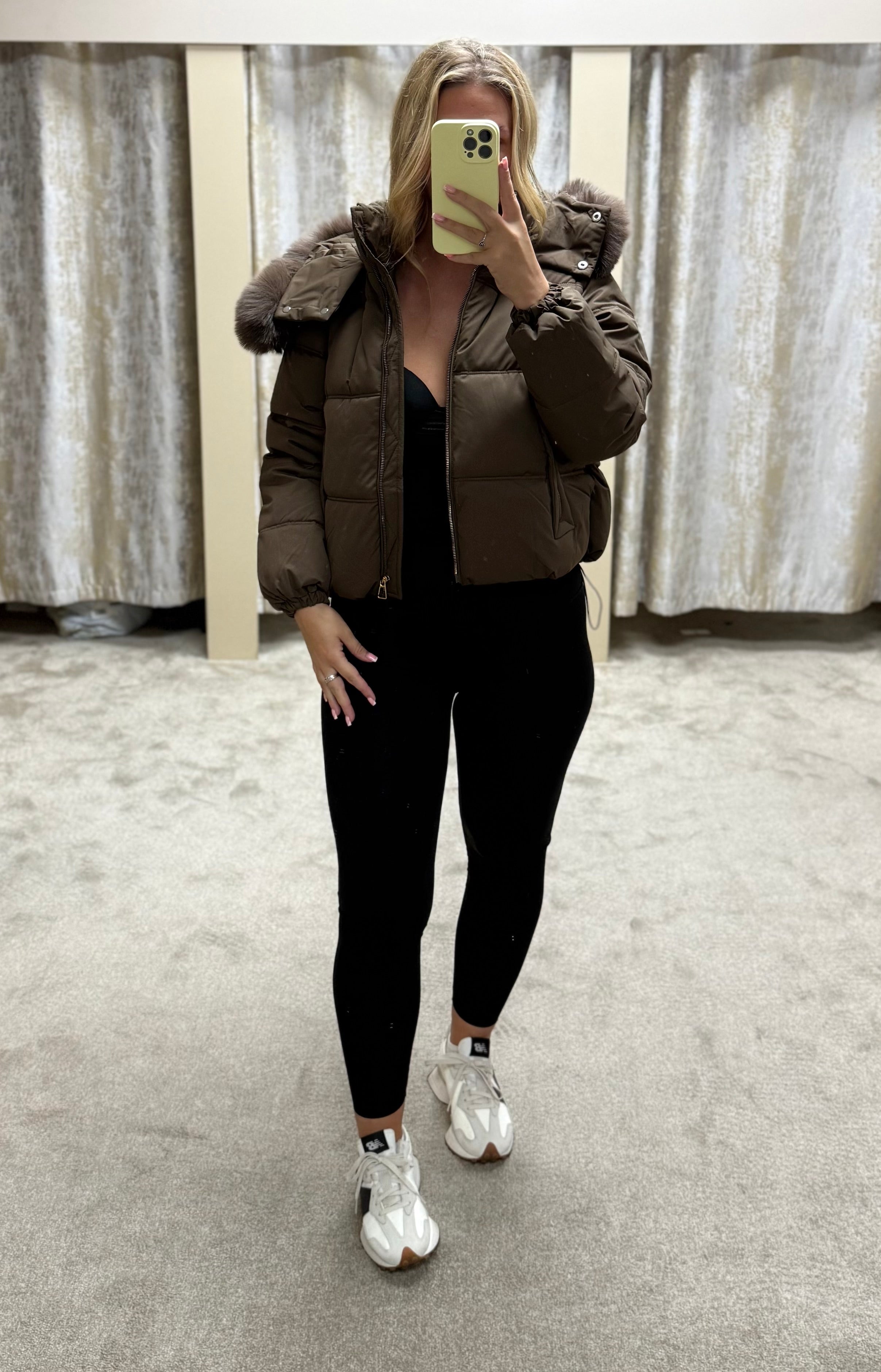 Luxe Faux Fur Gold Zip Detail Coat - Chocolate Brown