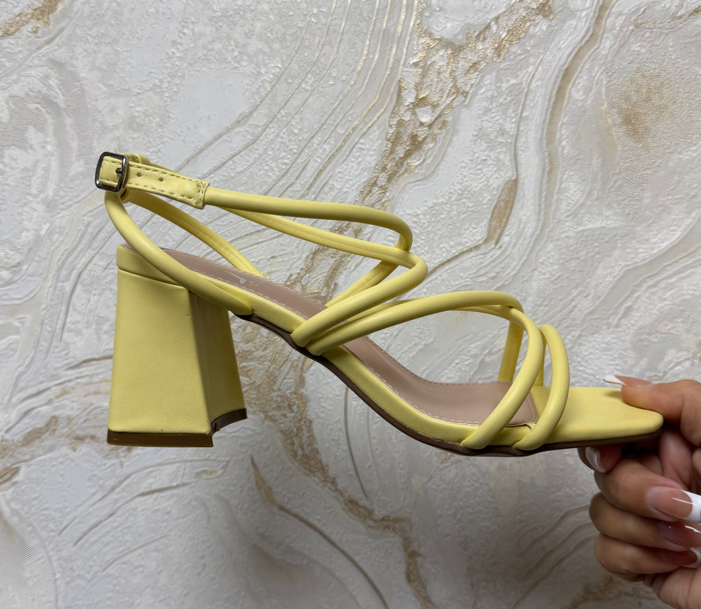 Strappy Comfy Block Heels - Lemon