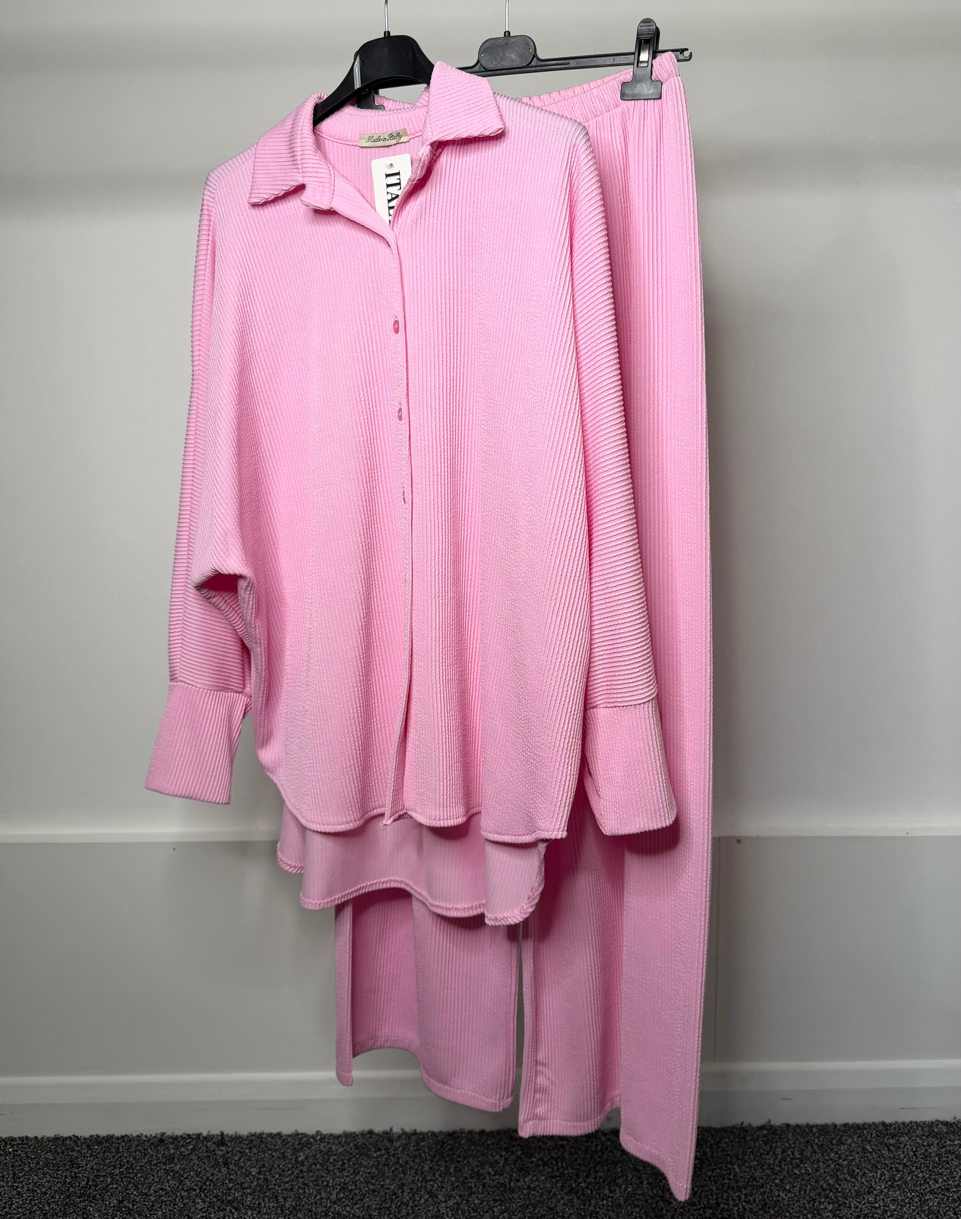 PLUS SIZE - Fine Ribbed Soft Long Shirt & Trouser Co Ord