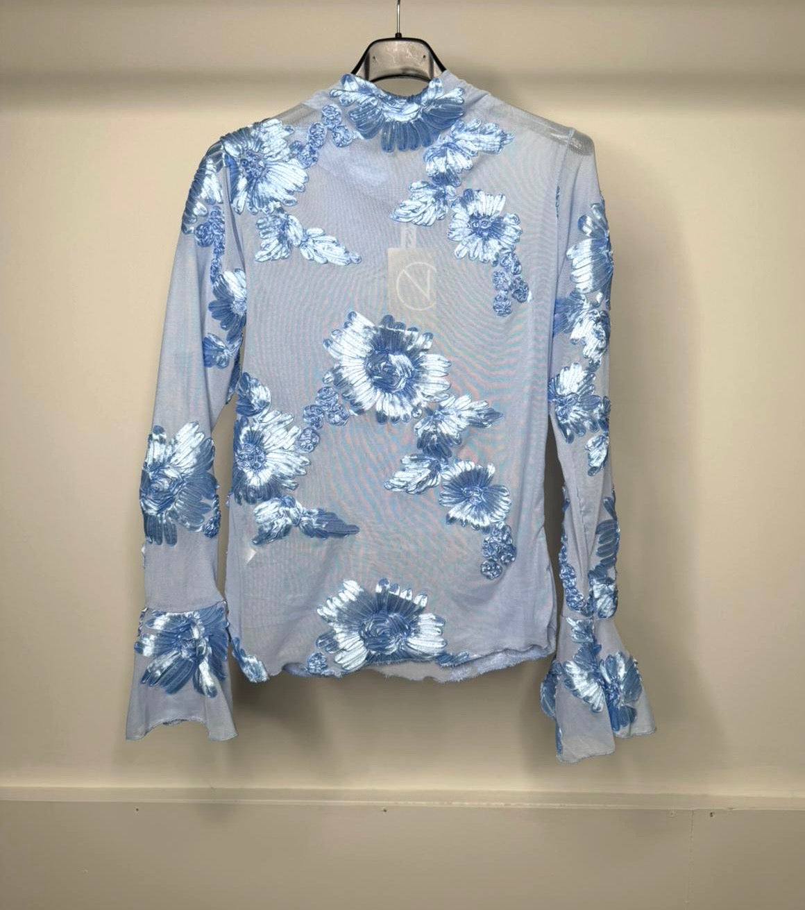 Flower Embroidered Long Sleeve Mesh Top