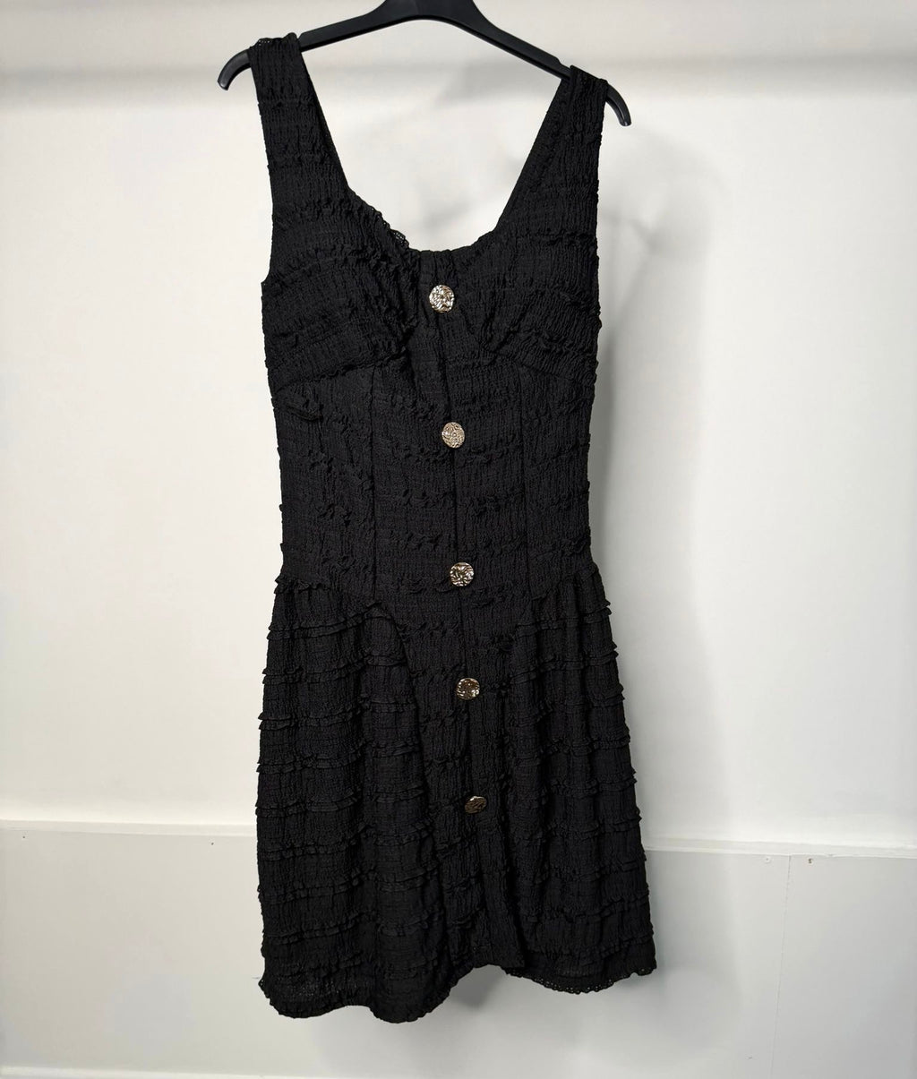 Gold Button Detail Waist Cinching Stretchy Dress