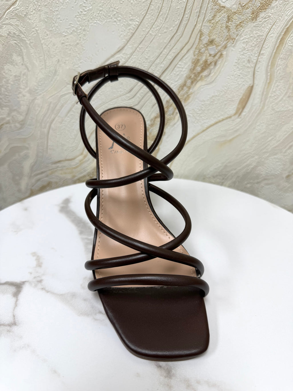 Strappy Comfy Block Heels - Chocolate Brown