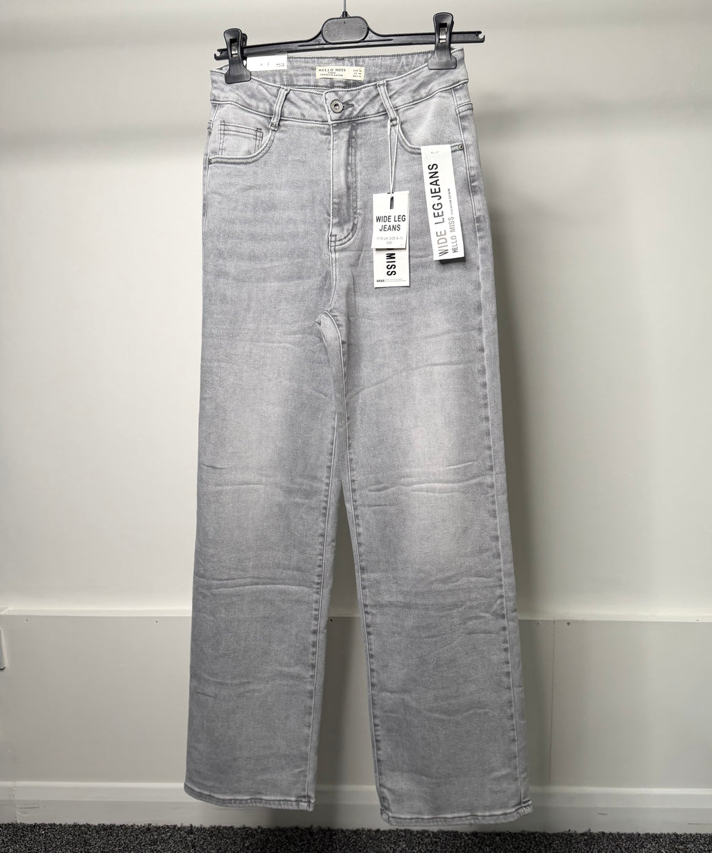Premium Denim Wide Leg Stretchy Jeans - Grey