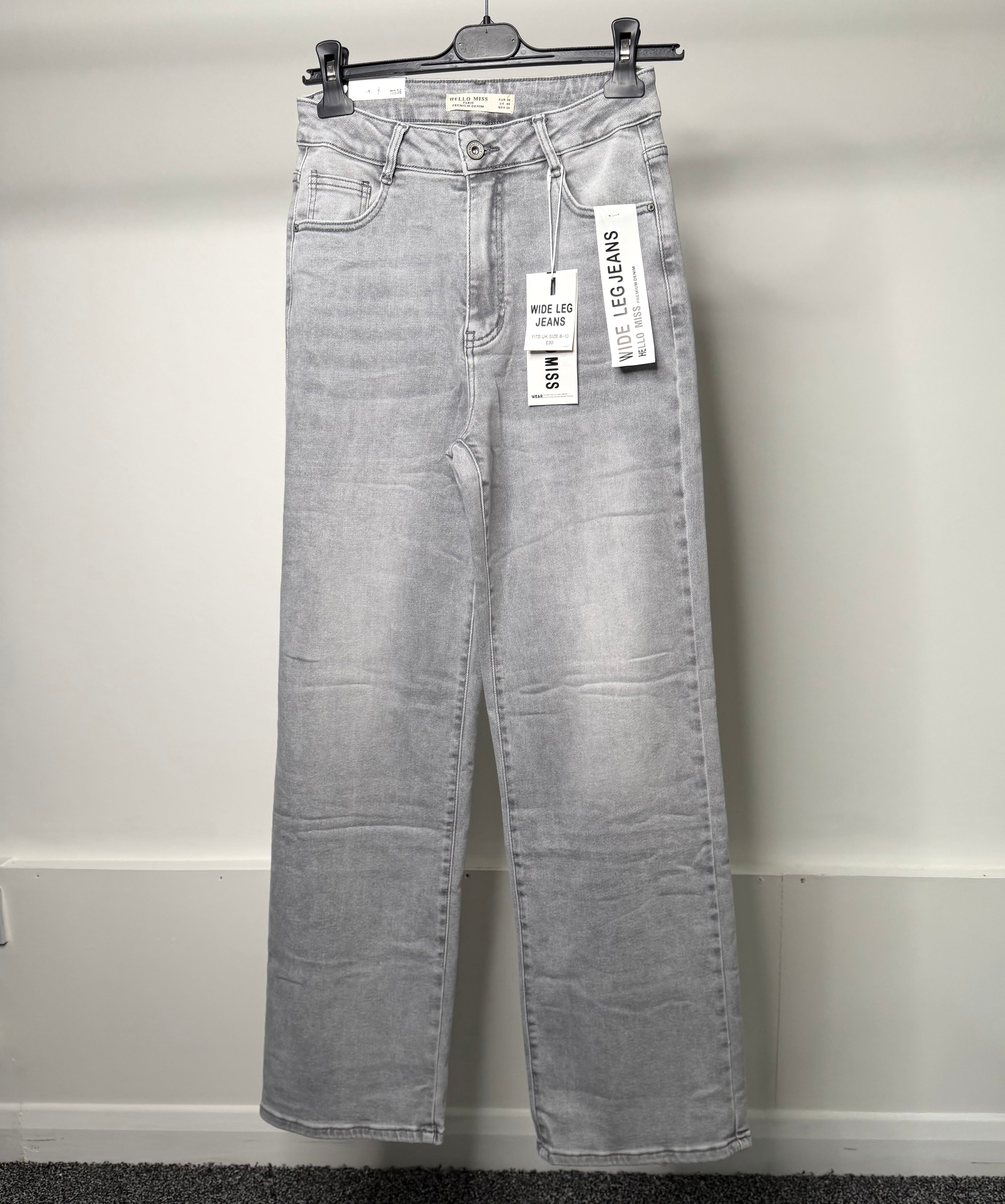 Premium Denim Wide Leg Stretchy Jeans - Grey