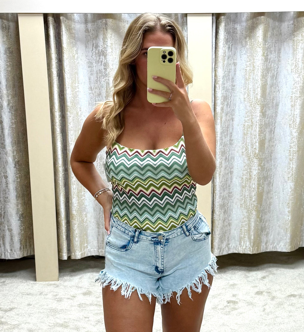 Zig Zag Strappy Padded Vest Top