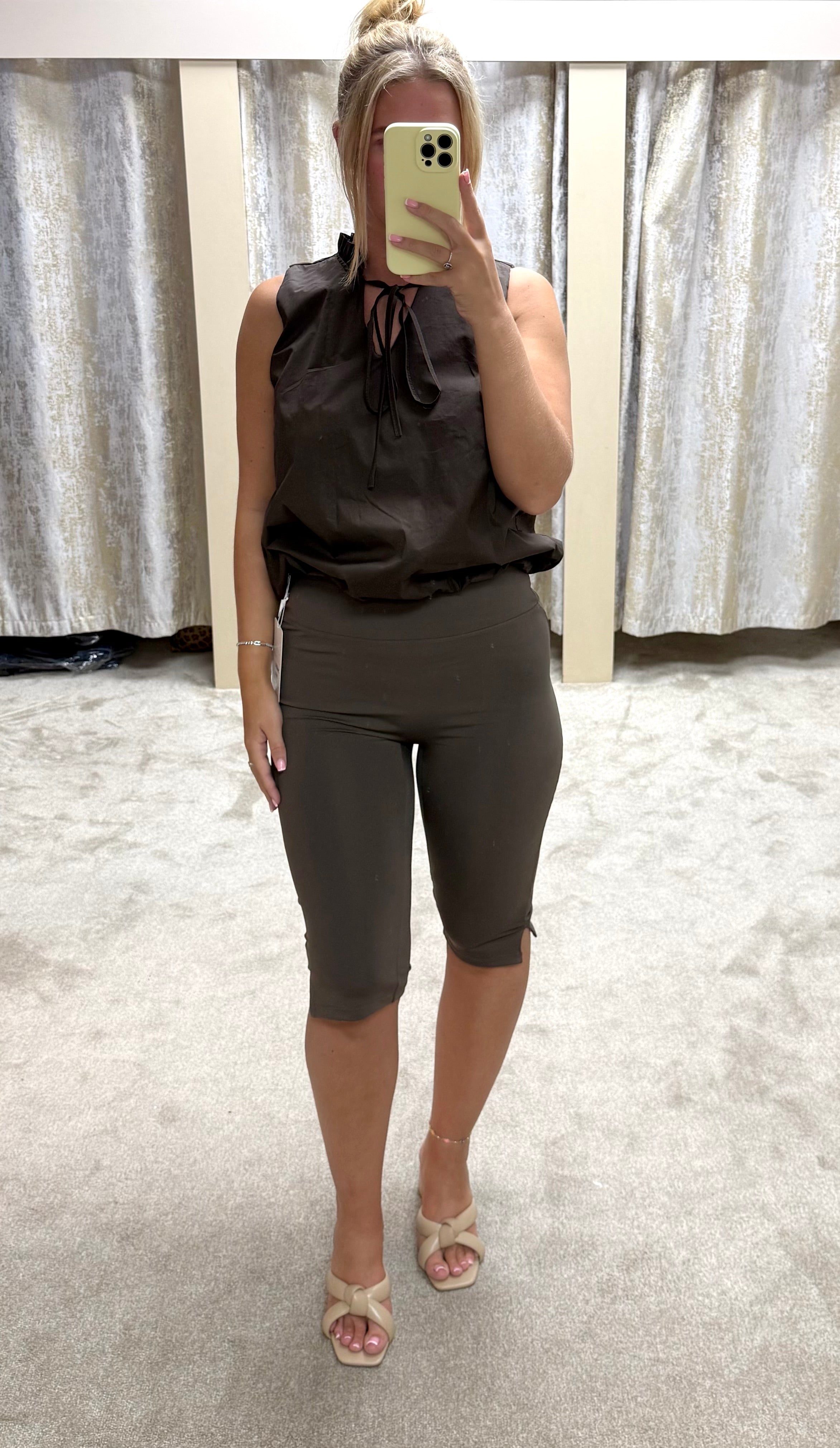 Elasticated Bubble Hem Top With Neck Tie Detail