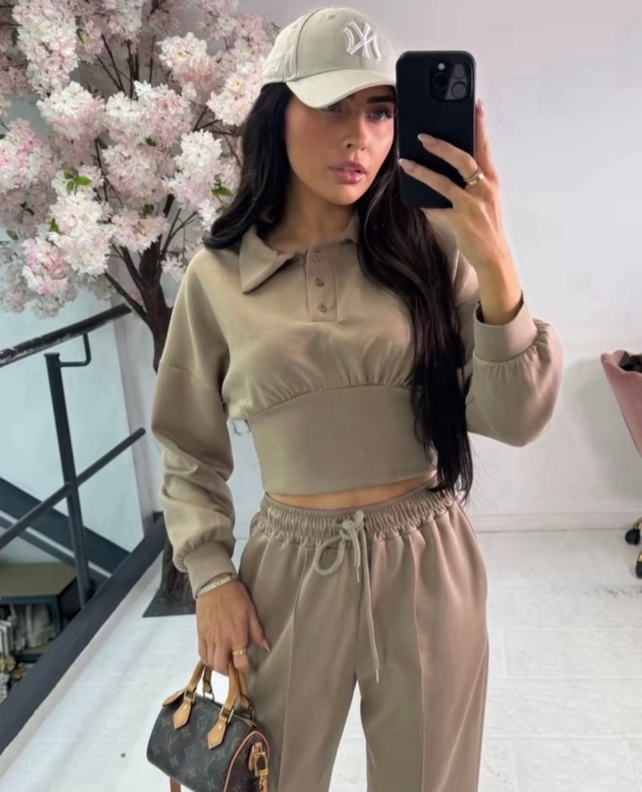 Button Polo Waist Cinching Co Ord with Elasticated Lined Trousers