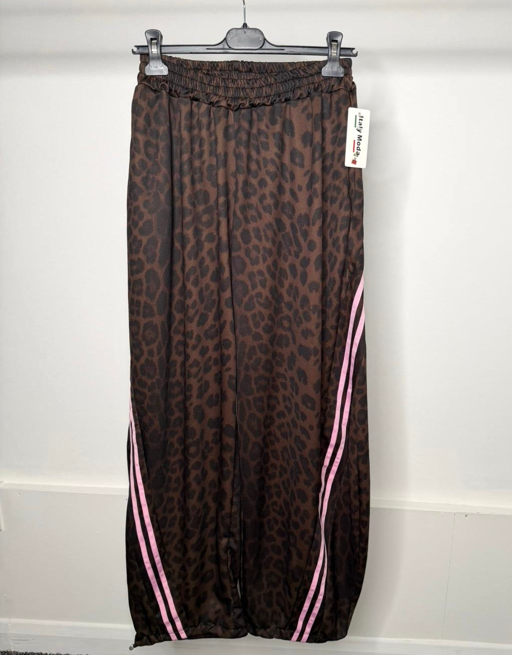 Leopard Print Stripe Detail Elasticated Toggle Joggers
