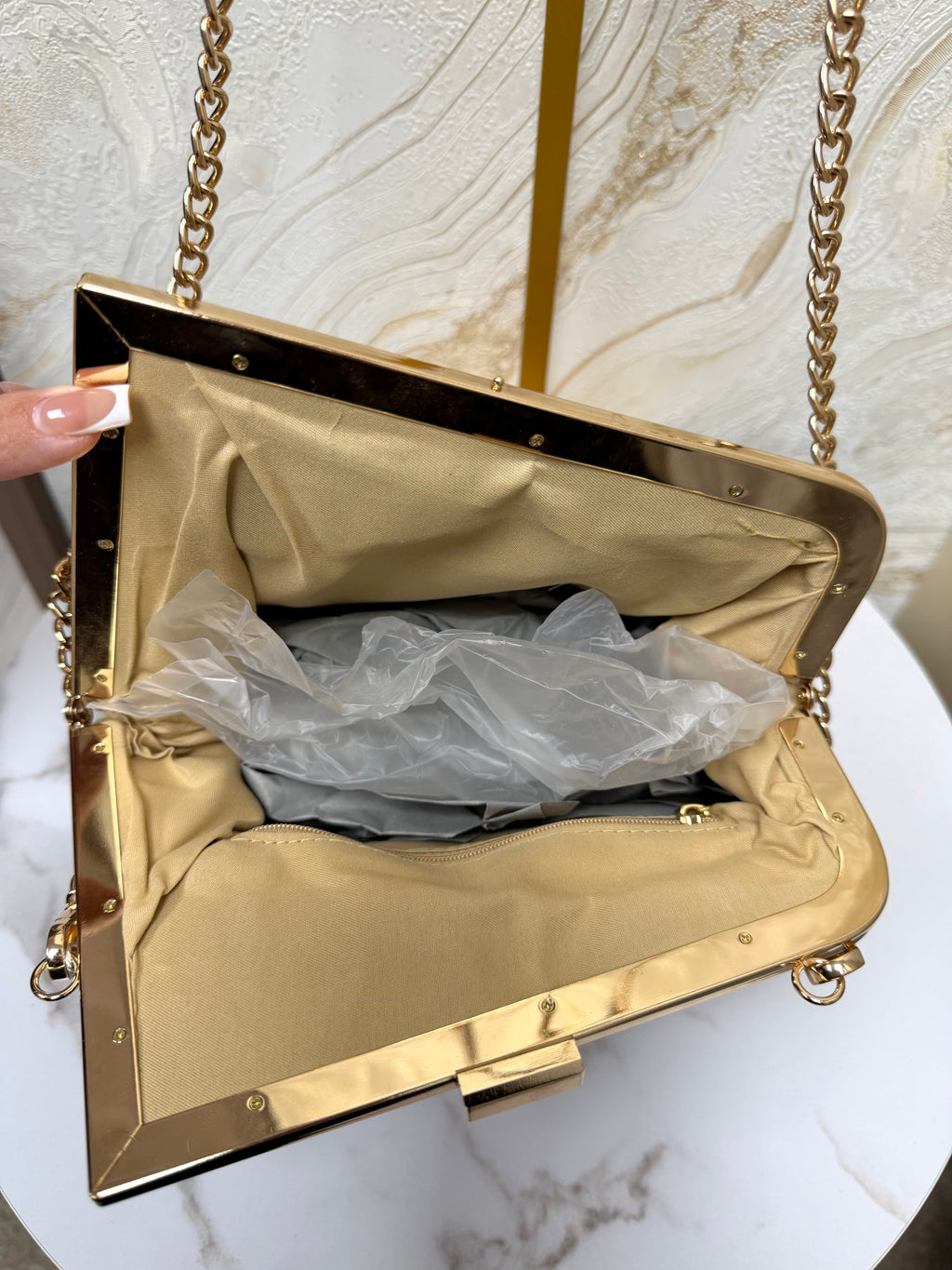 Boujee Asymmetrical Soft Ribbed Bag - Beige