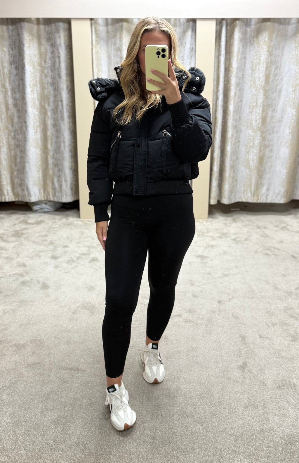 Luxe Faux Fur Paris Logo Coat - Black