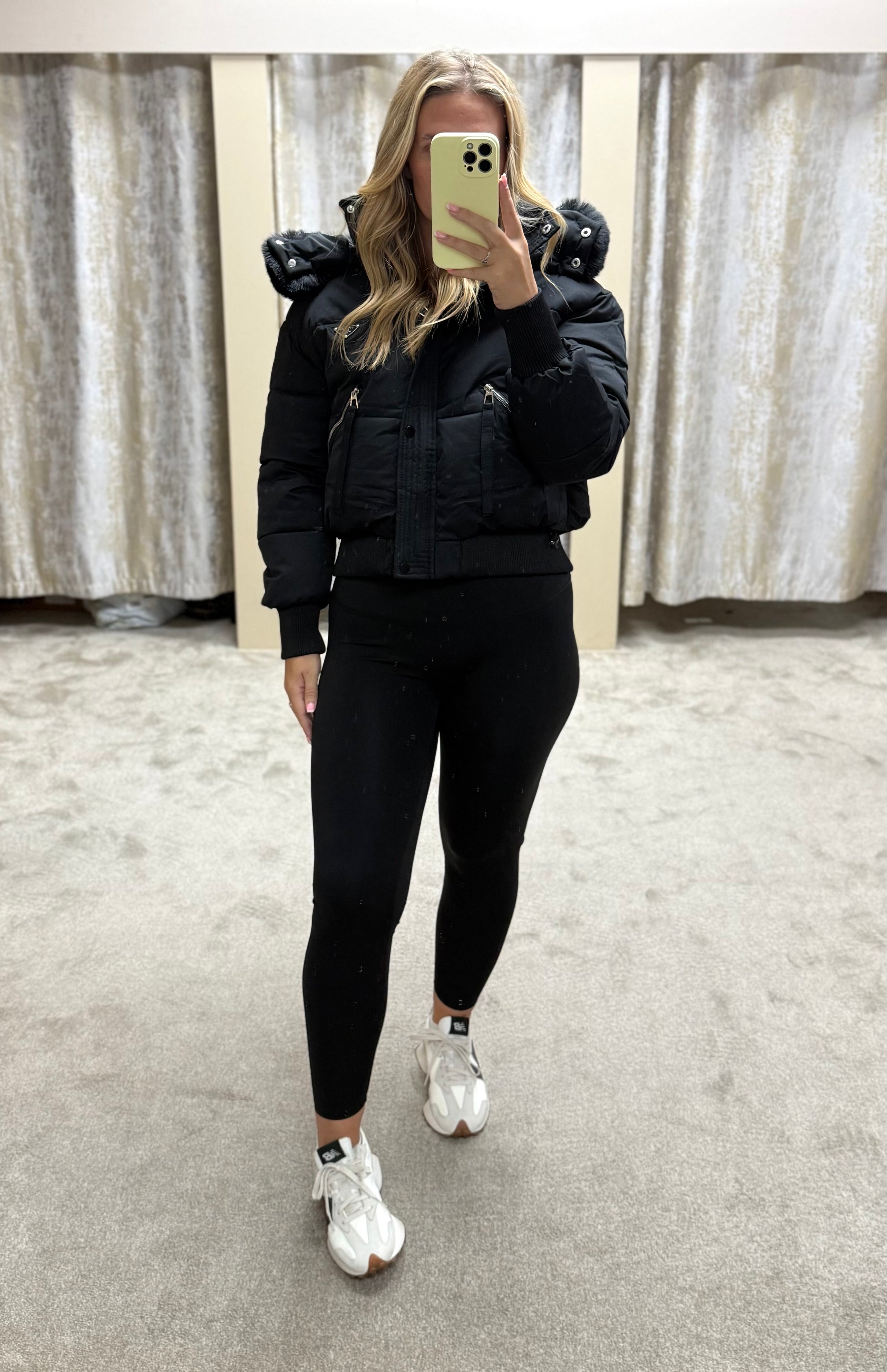 Luxe Faux Fur Paris Logo Coat - Black