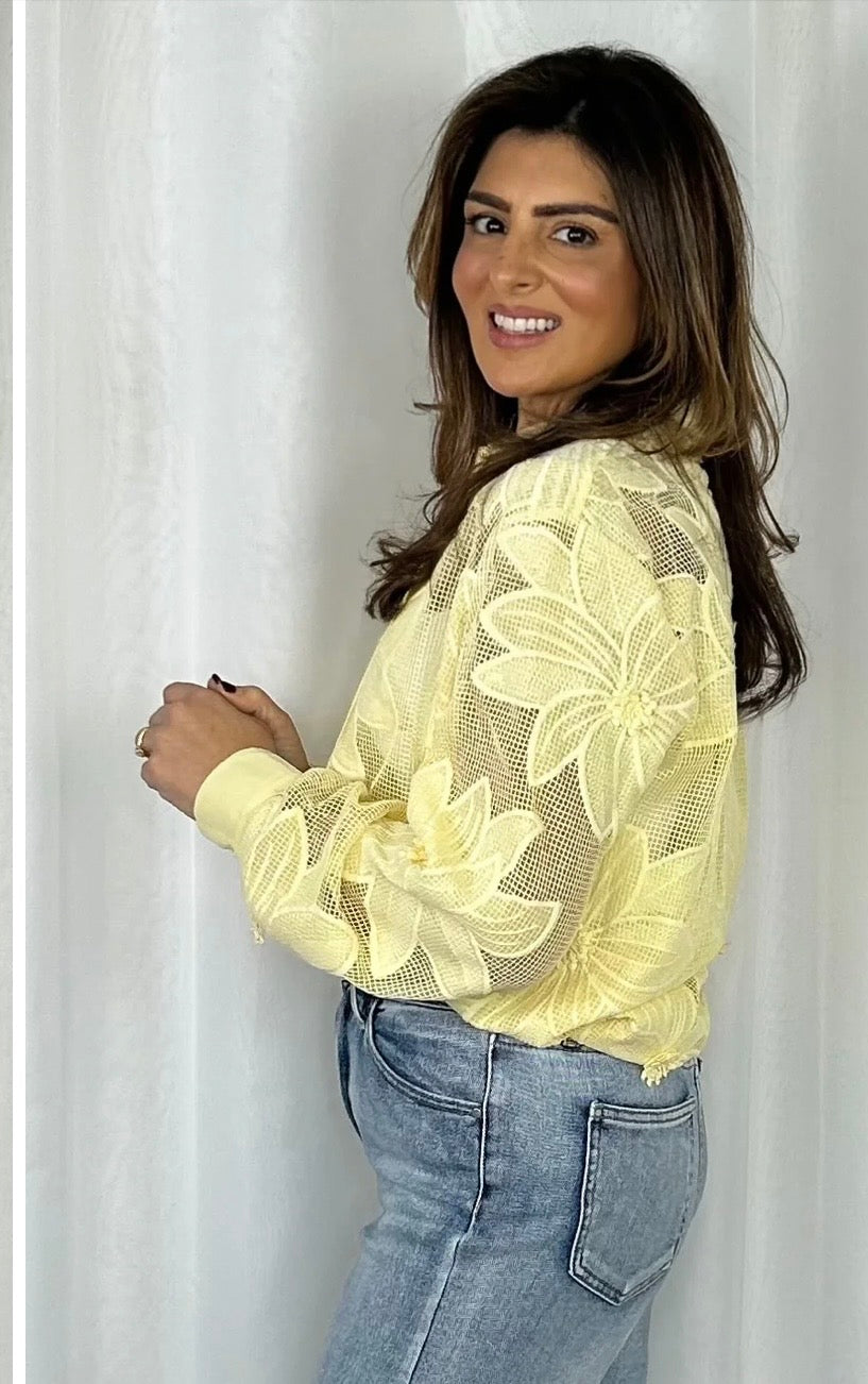 LUXE Mesh Flower Detail Oversized Shirt