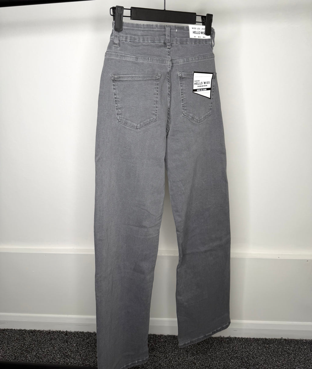 Crucifix Premium Denim Wide Leg High Waisted Stretchy Jeans - Grey