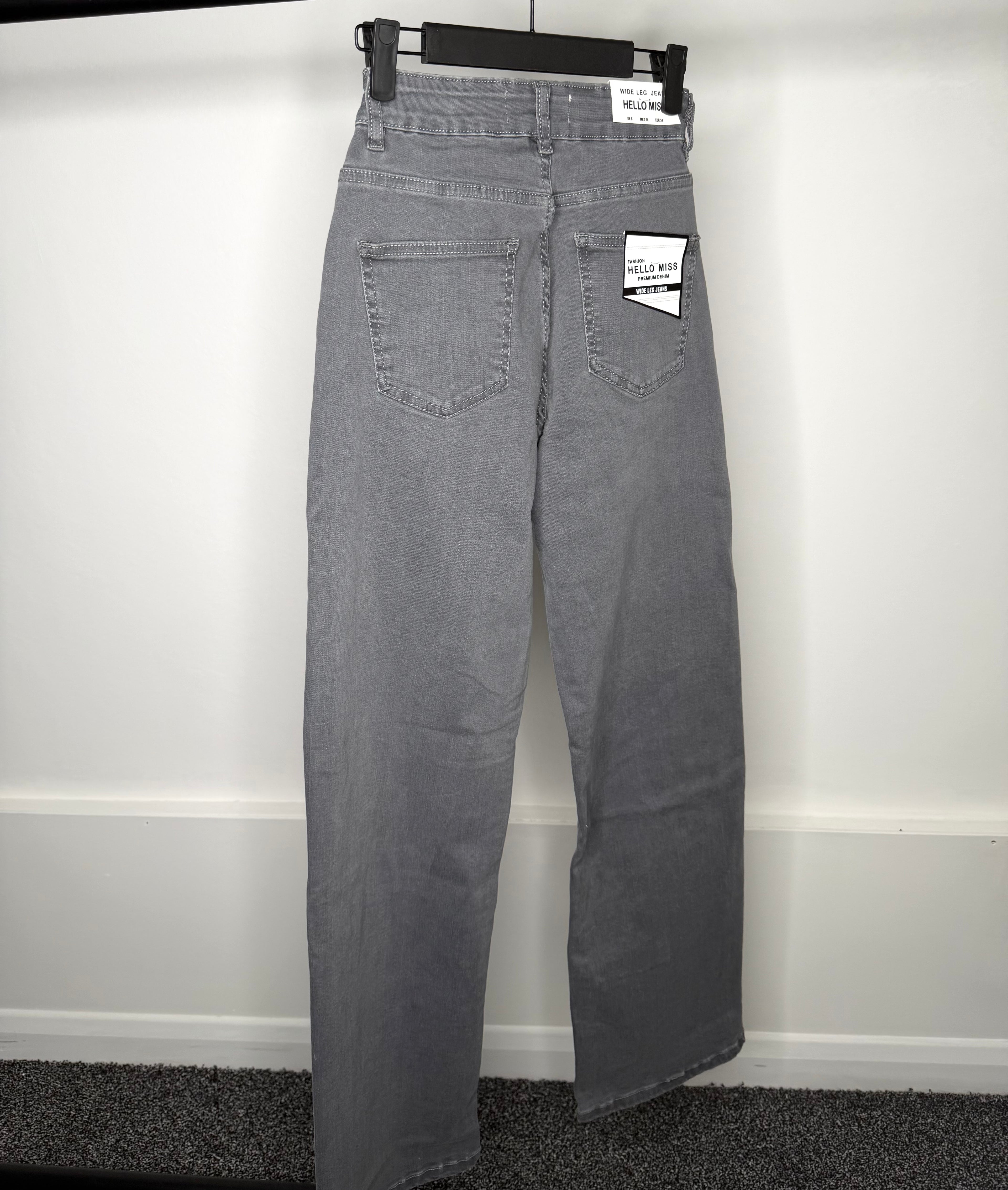 Crucifix Premium Denim Wide Leg High Waisted Stretchy Jeans - Grey