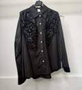 LUXE Embellished Diamanté Mesh Flower Detail Shirt