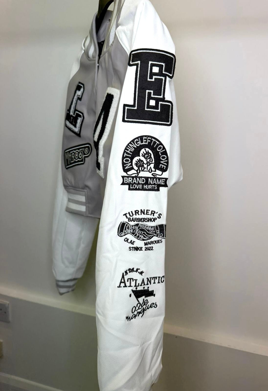 Cropped LA Bomber Jacket - Grey Faux Leather