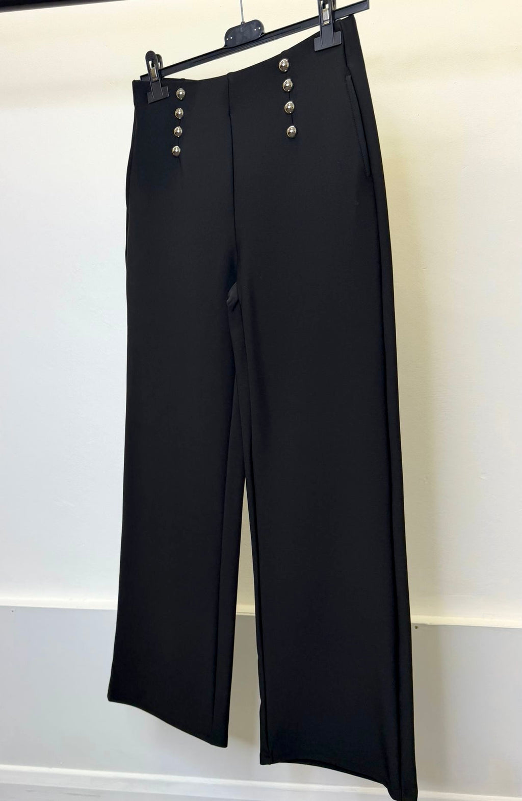 Black Soft Scuba Formal Trousers With Silver Stud Detail