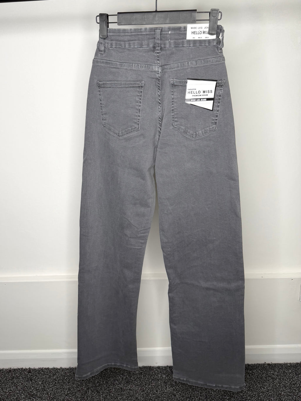 Crucifix Premium Denim Wide Leg High Waisted Stretchy Jeans - Grey