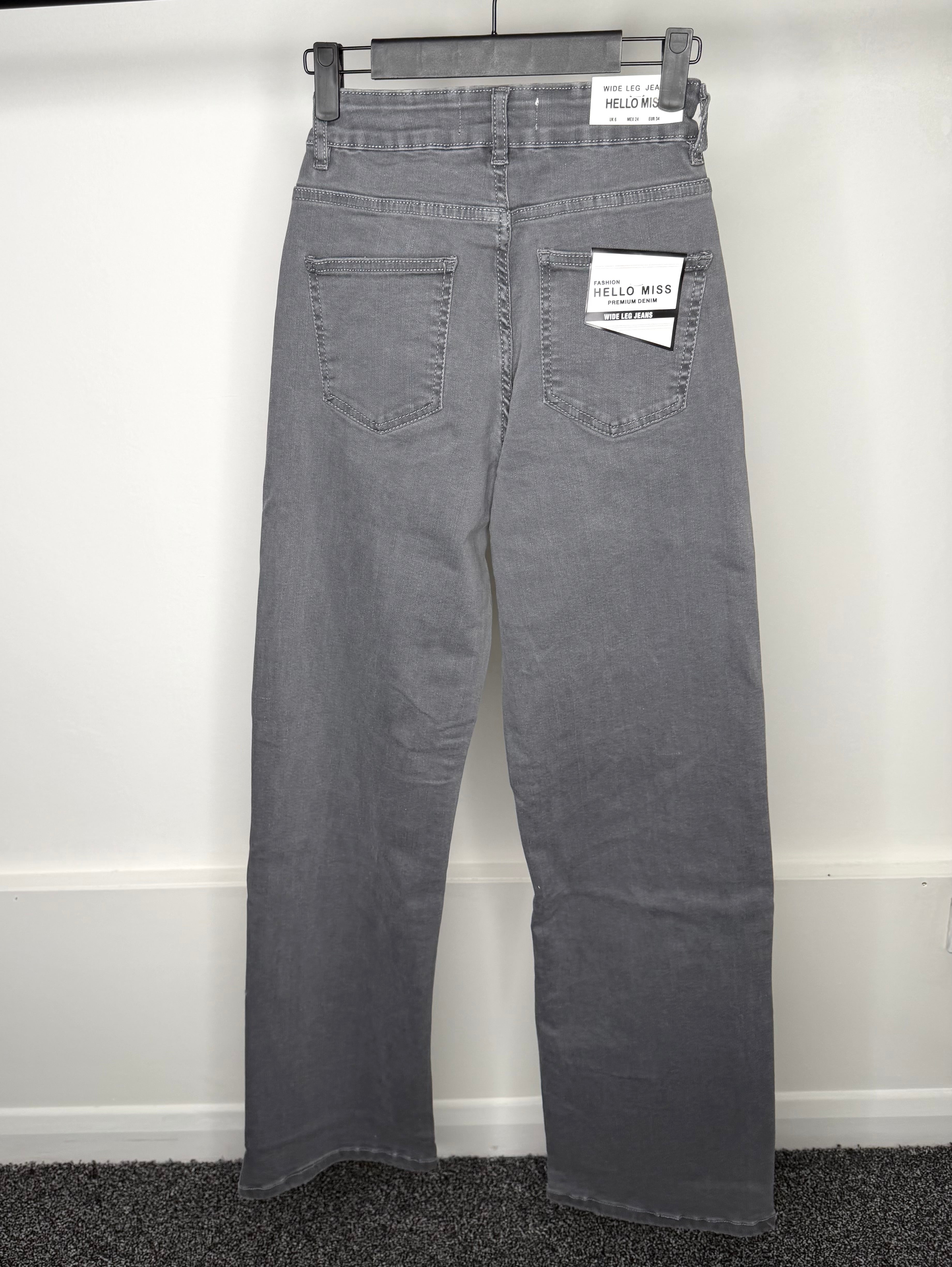 Crucifix Premium Denim Wide Leg High Waisted Stretchy Jeans - Grey