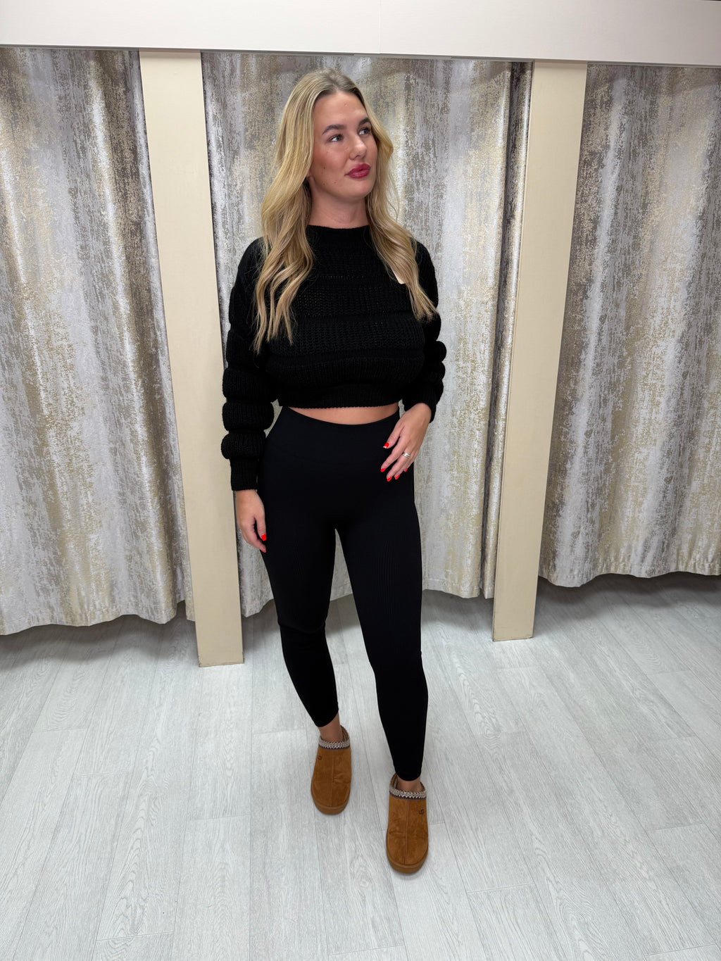 High Waisted Shaping Ribbed Leggings - Black
