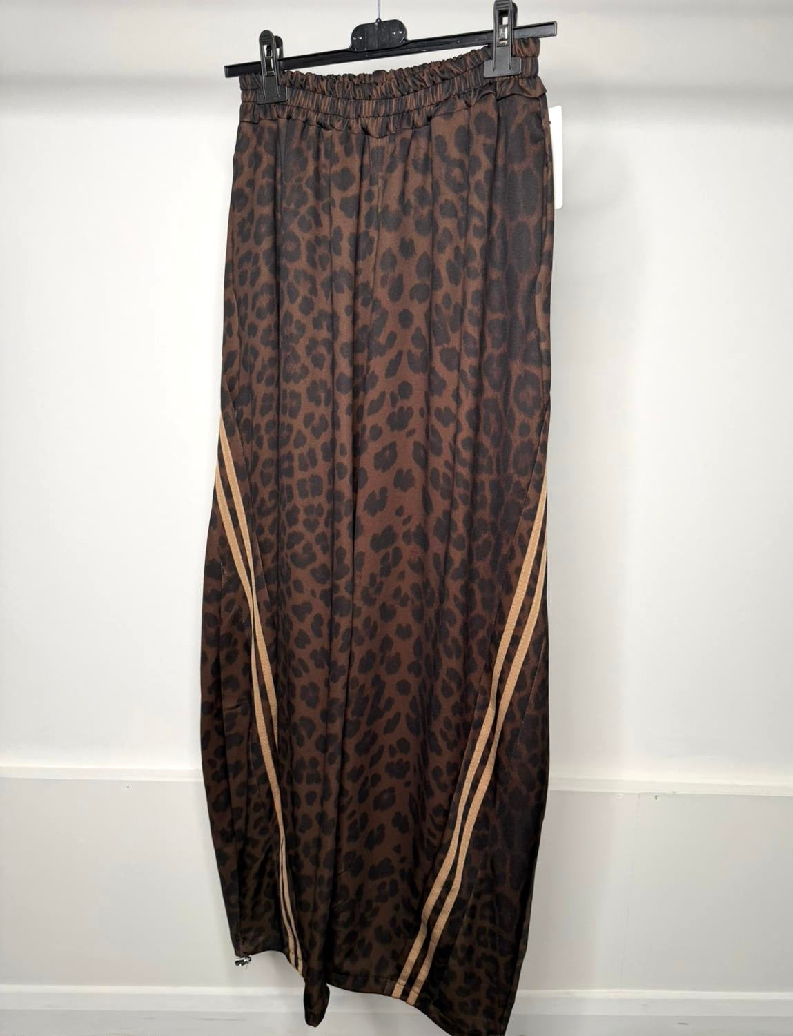 Leopard Print Stripe Detail Elasticated Toggle Joggers