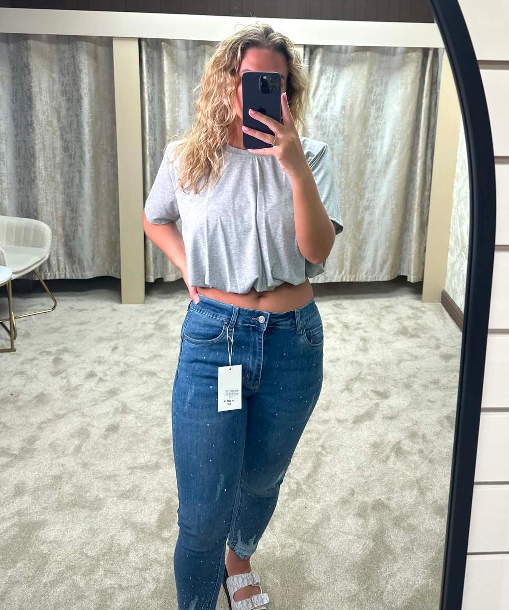 Bubble Hem Elasticated Cropped Cotton Top