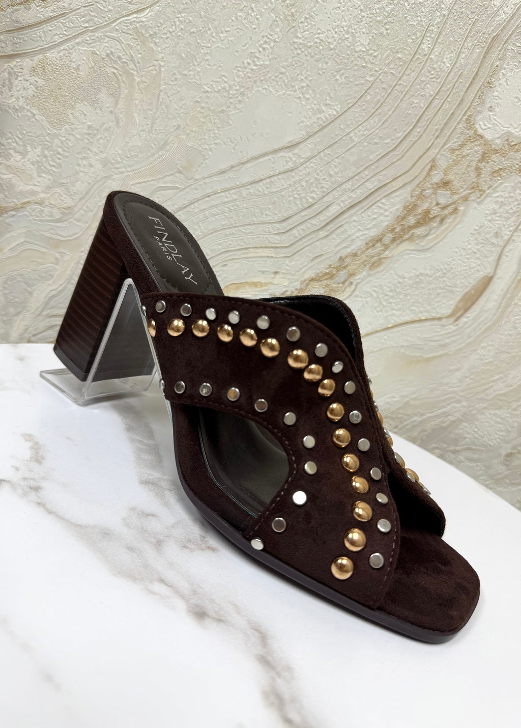 Stud Detail Comfy Block Heel Mule - Chocolate Brown