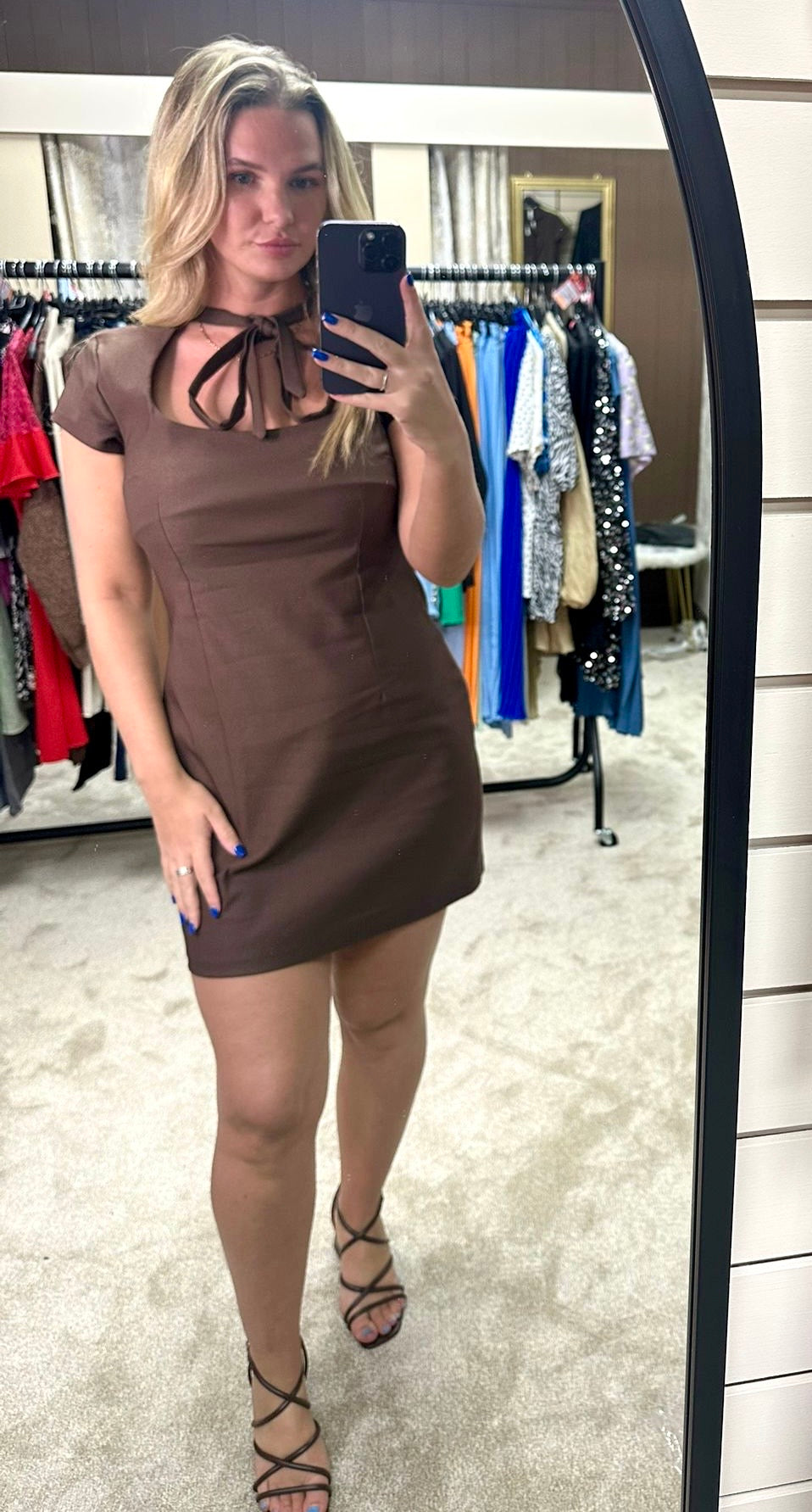 Square Neckline Tie Detail Stretchy Dress