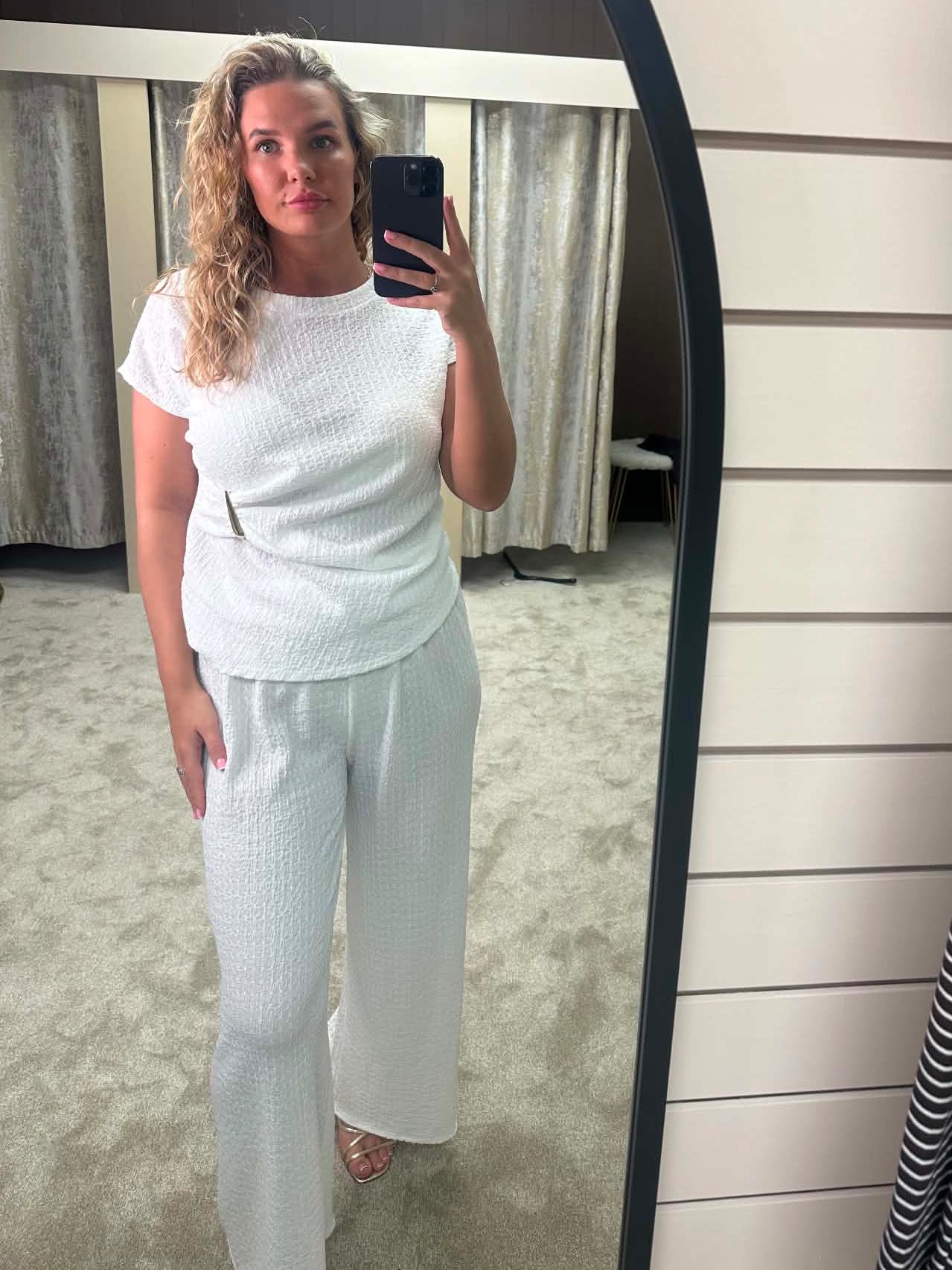 Gold Buckle Ruched Detail Popcorn Texture Co Ord
