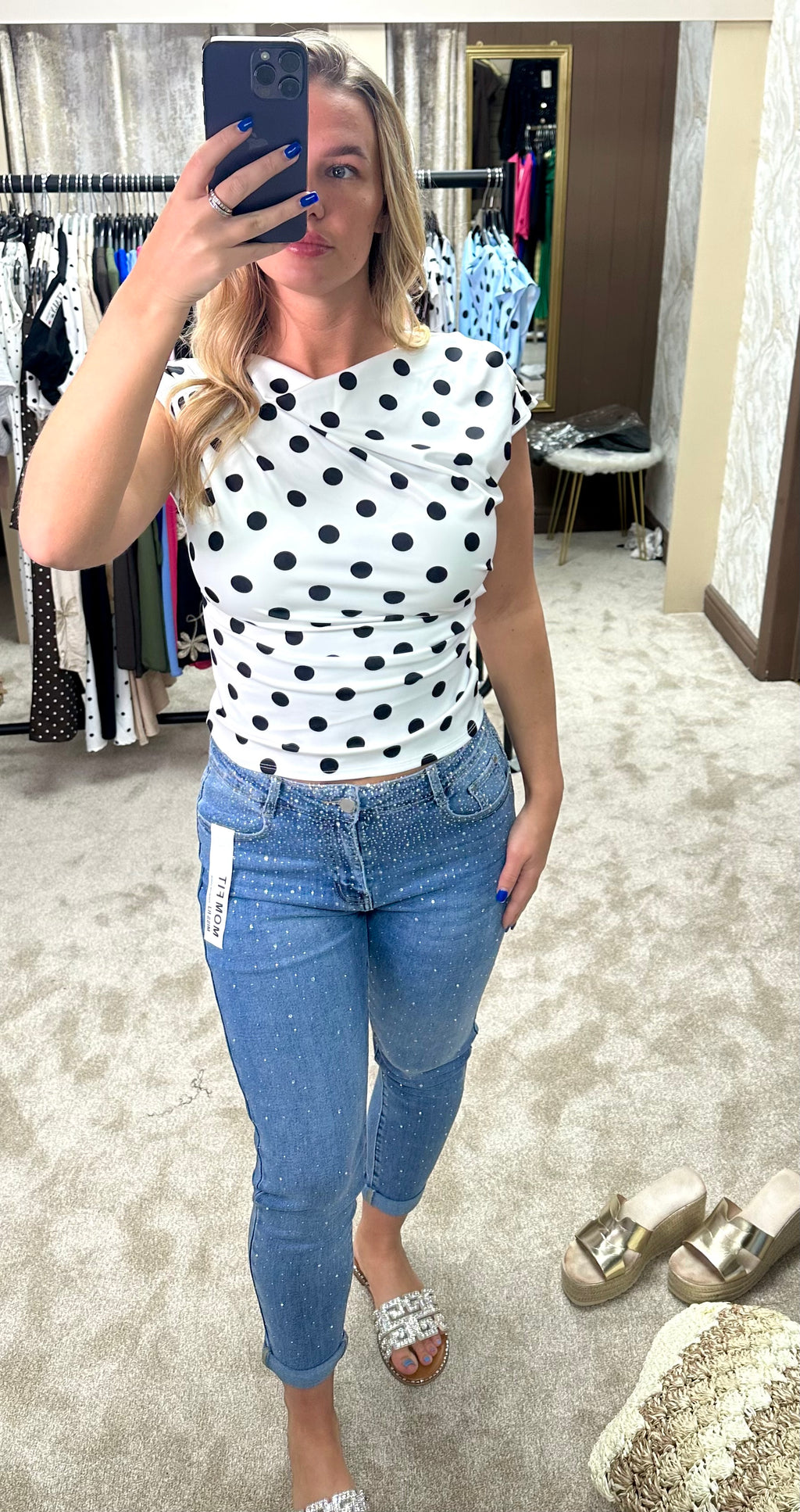 Polka Dot Ruched Detail Top