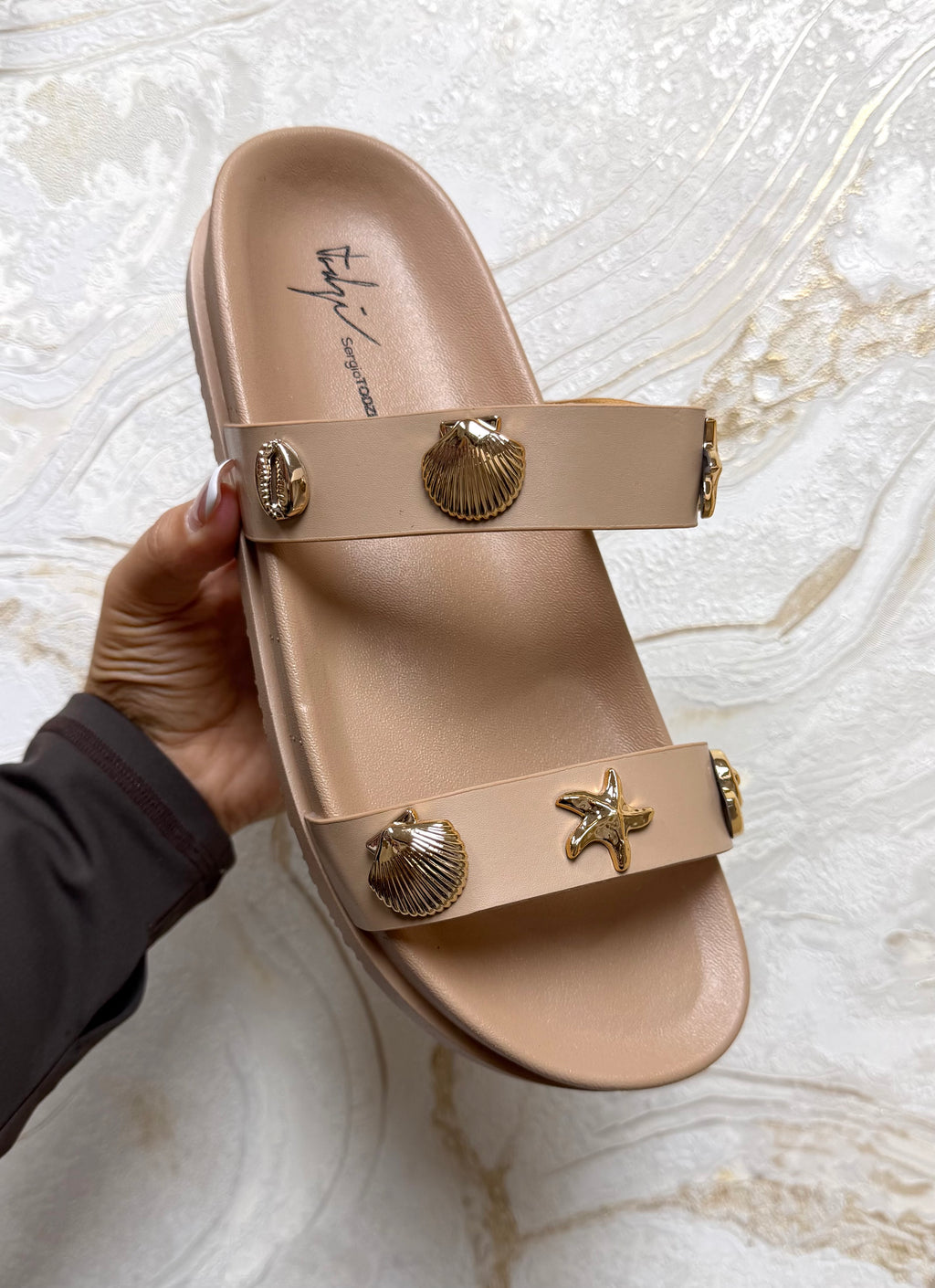 Seashell & Starfish Gold Detail Sliders - Nude