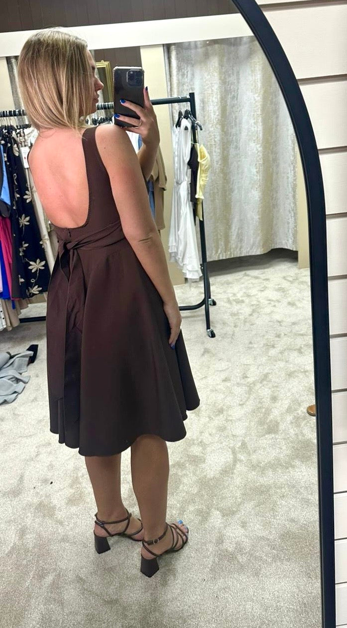 Fit & Flare Drop Waist Dress With Back Bow Detail