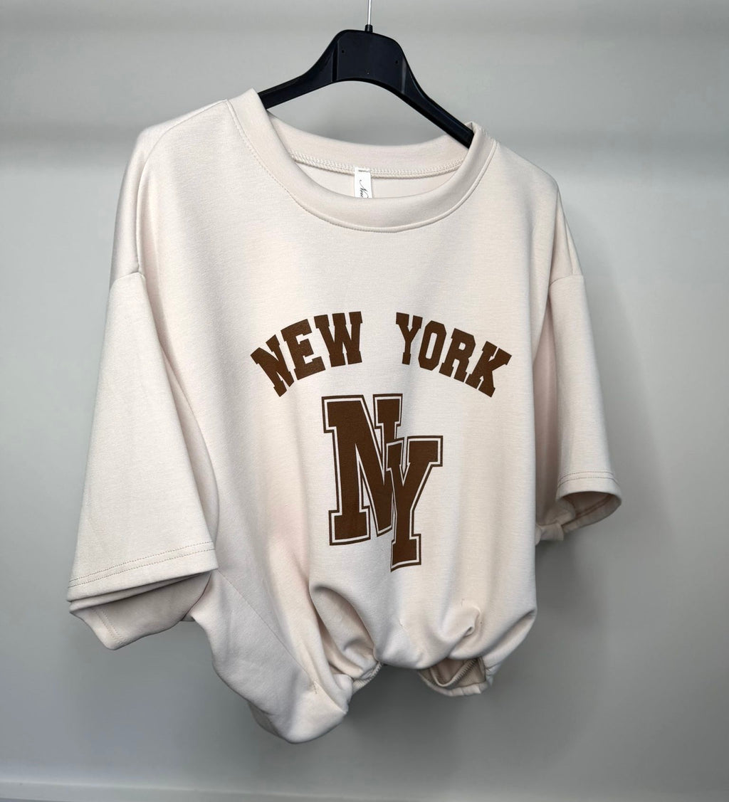Bubble Hem Cropped Scuba Top - New York Logo