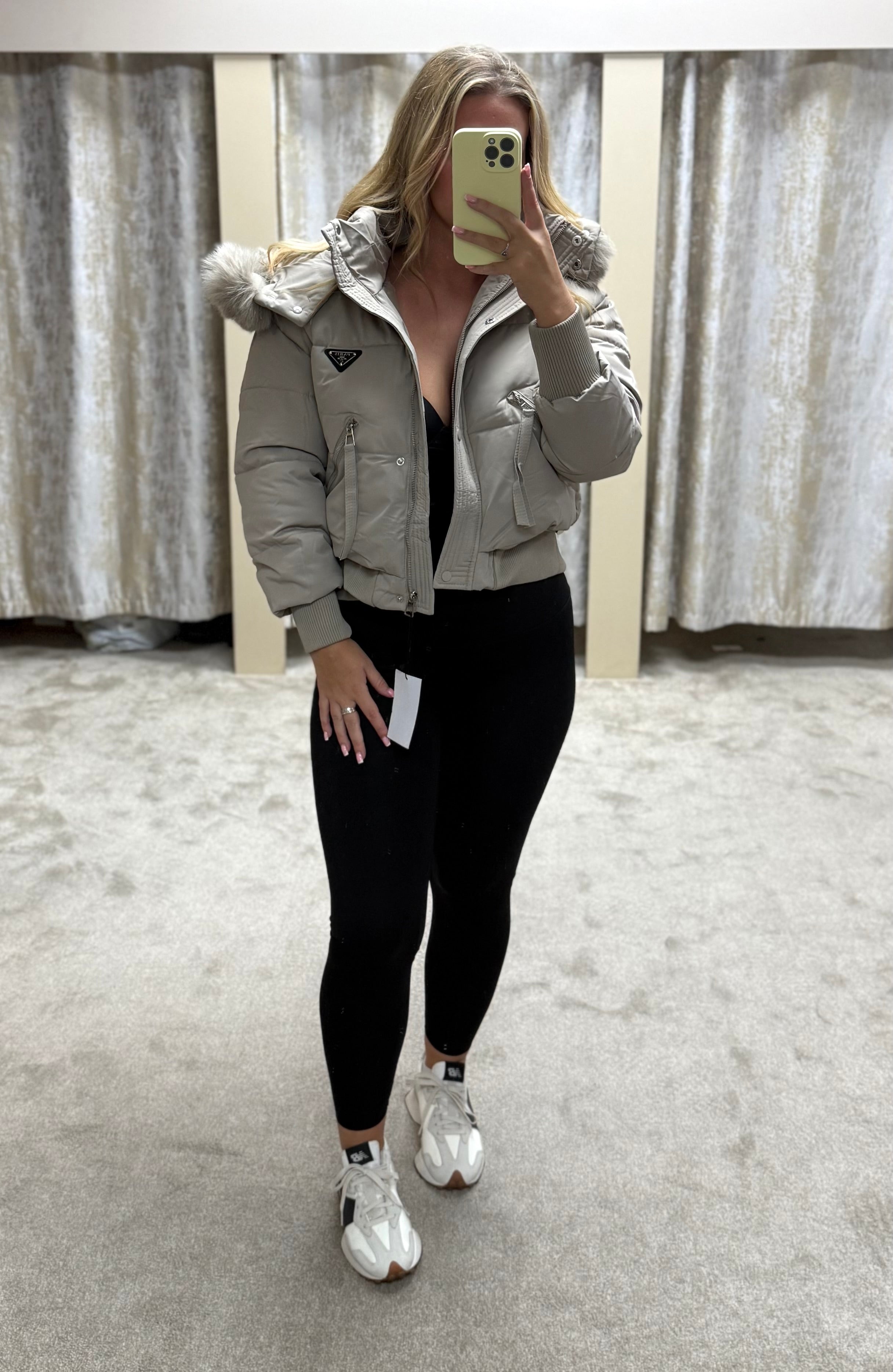 Luxe Faux Fur Paris Logo Coat - Stone