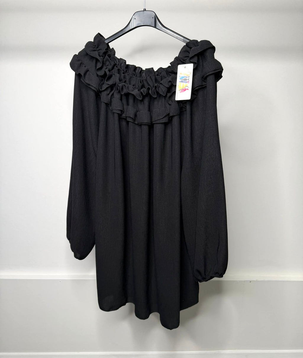 PLUS SIZE - Ruffle Neckline Detail Elasticated Blouse
