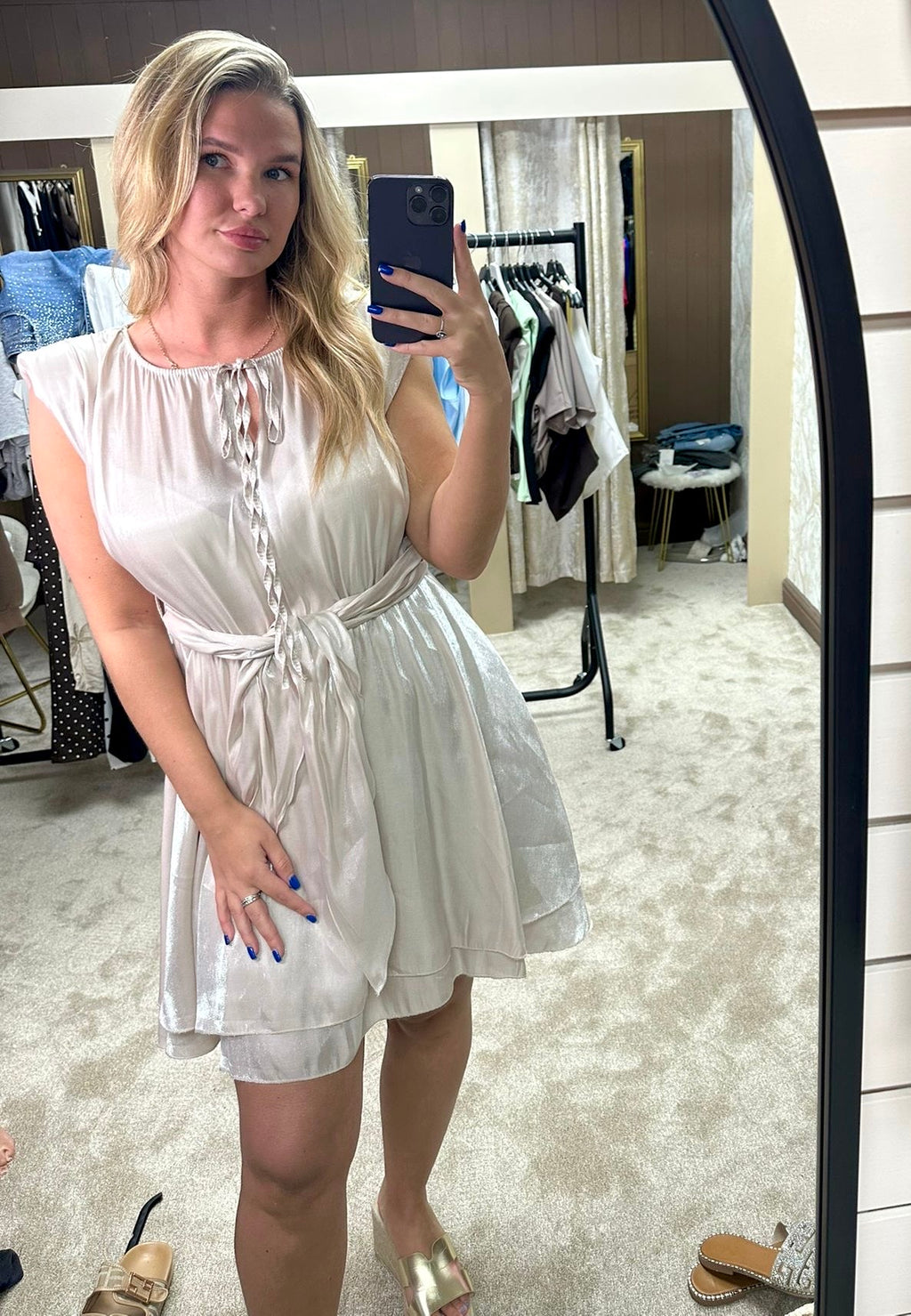 Shimmer Chiffon Tie Waist Layered Dress