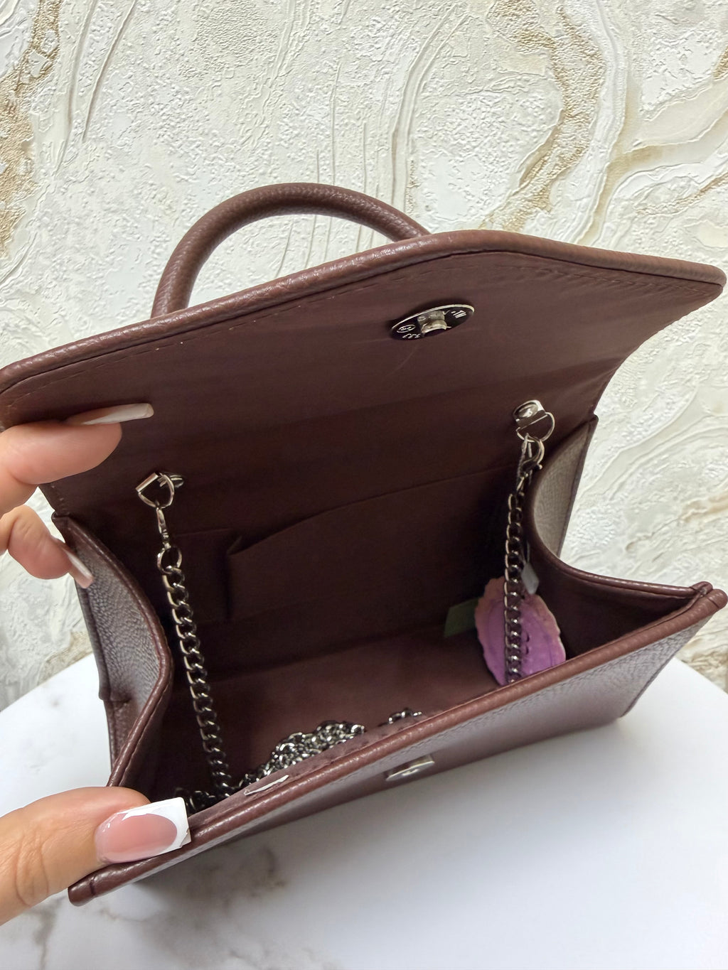Top Handle Envelope Bag - Chocolate Brown