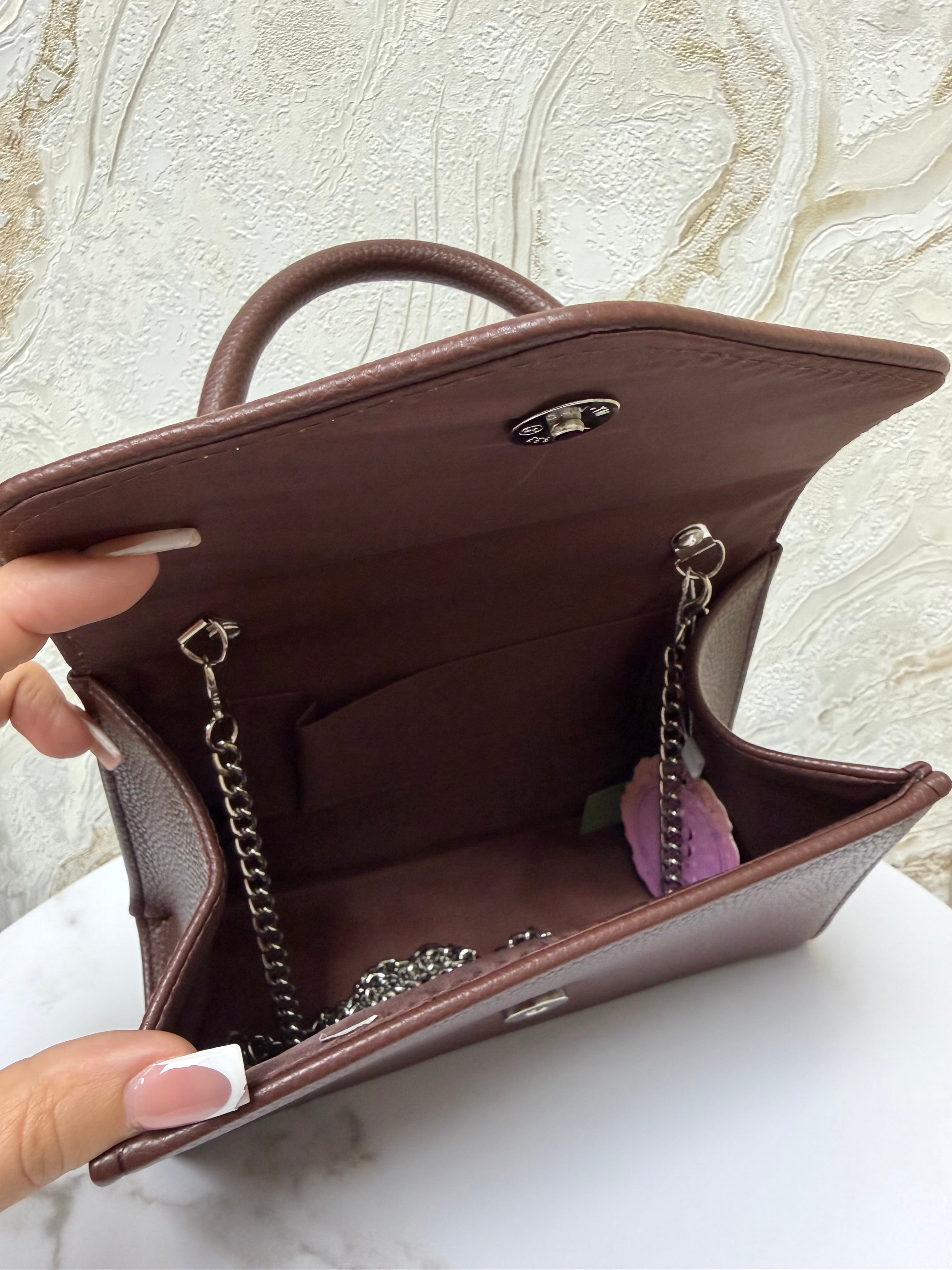 Top Handle Envelope Bag - Chocolate Brown