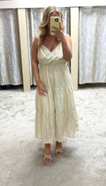 Beige Tiered Maxi Dress With Diamanté Detail