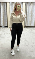 Beige Oversized Waist Cinching Hoodie