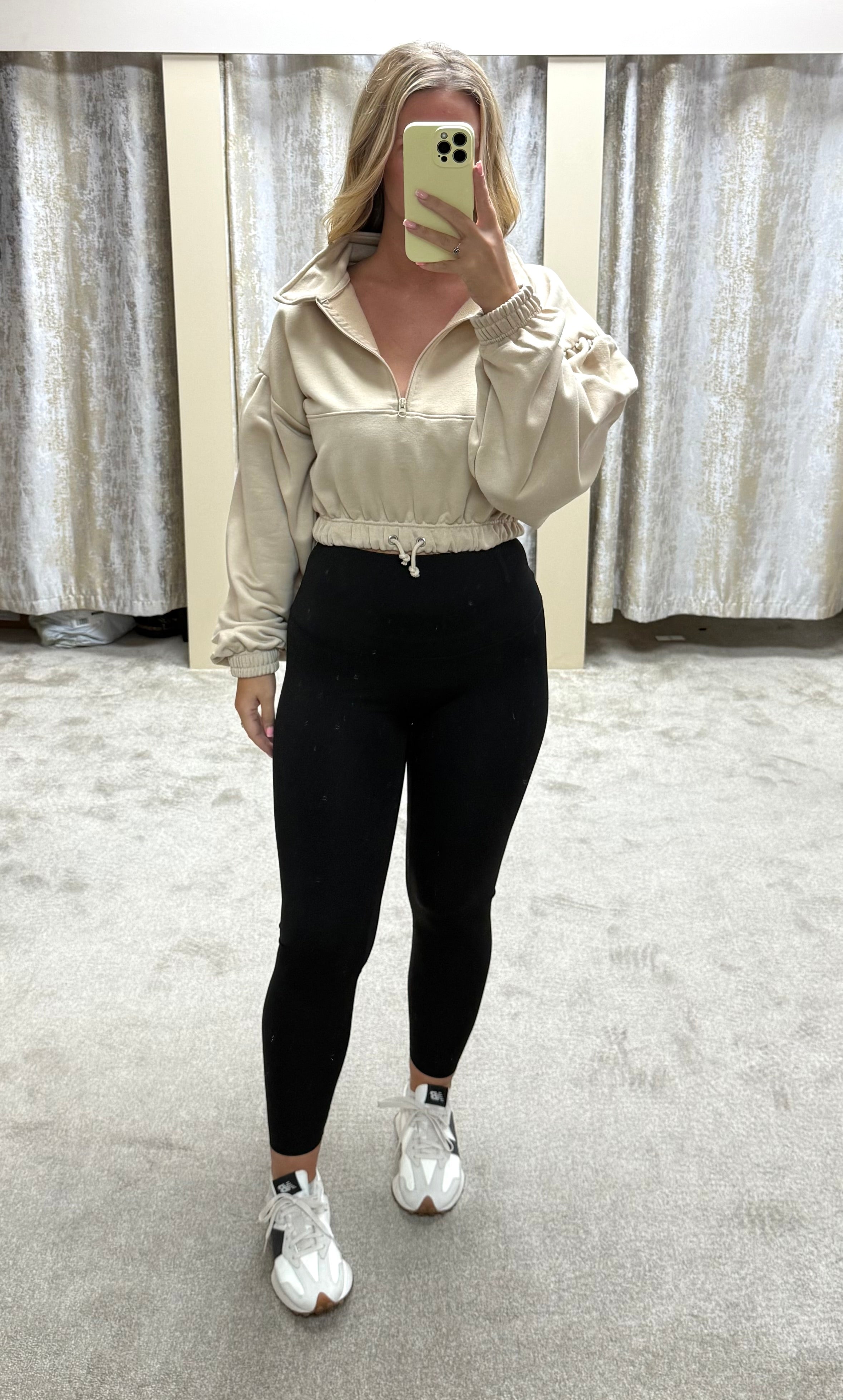 Beige Oversized Waist Cinching Hoodie