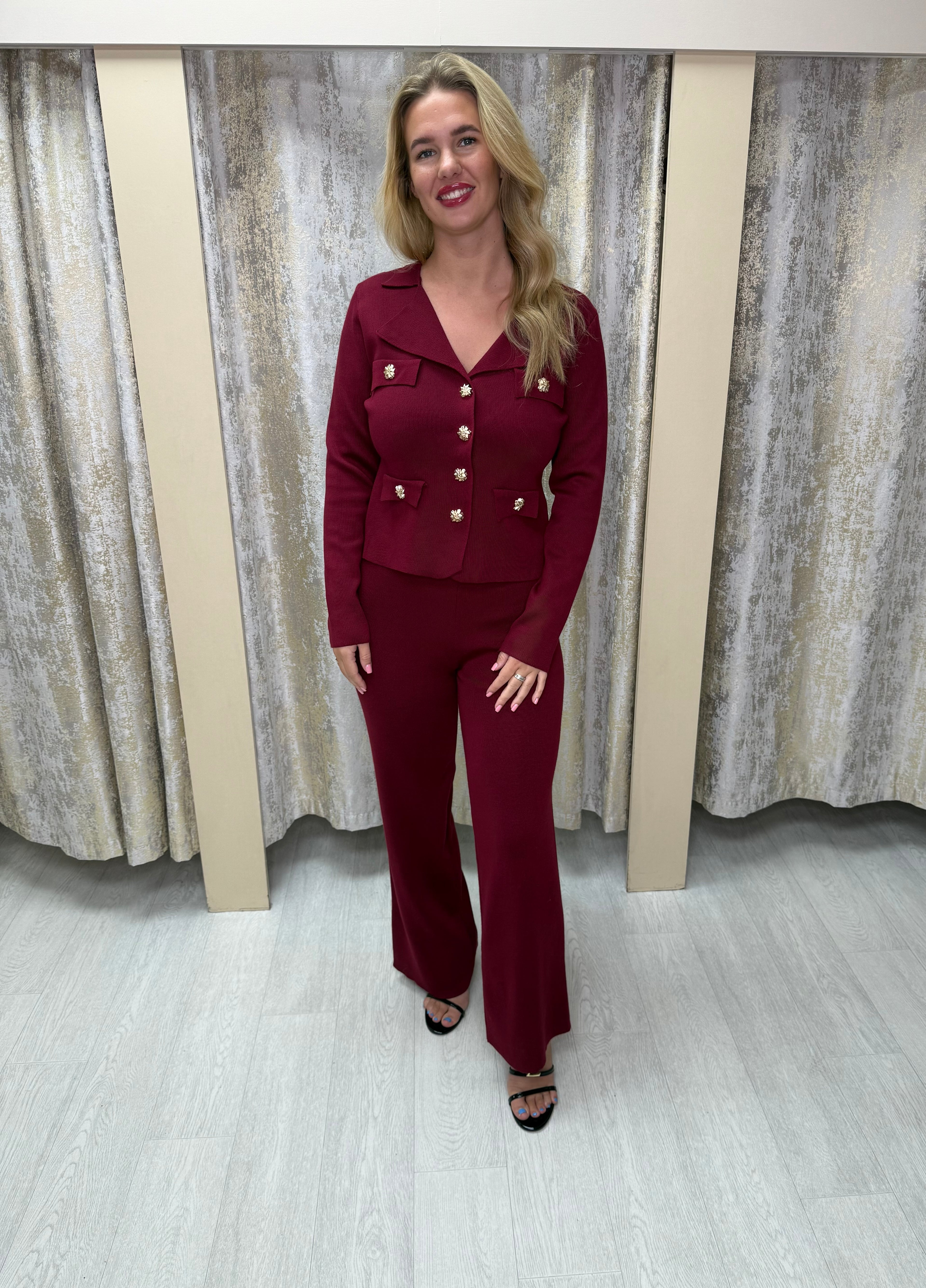 Collar Detail Gold Star Button Pocket Co-Ord