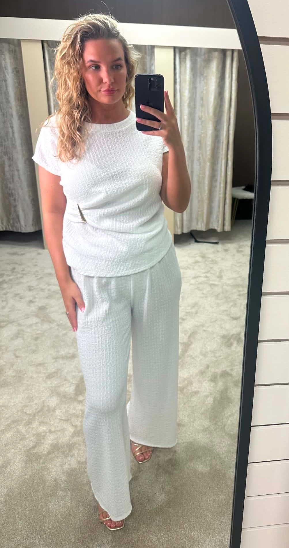 Gold Buckle Ruched Detail Popcorn Texture Co Ord