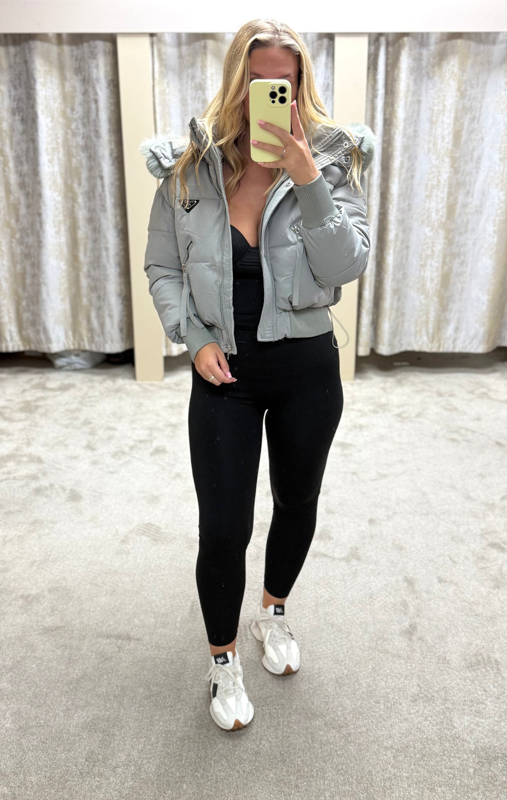 Luxe Faux Fur Paris Logo Coat - Grey / Blue
