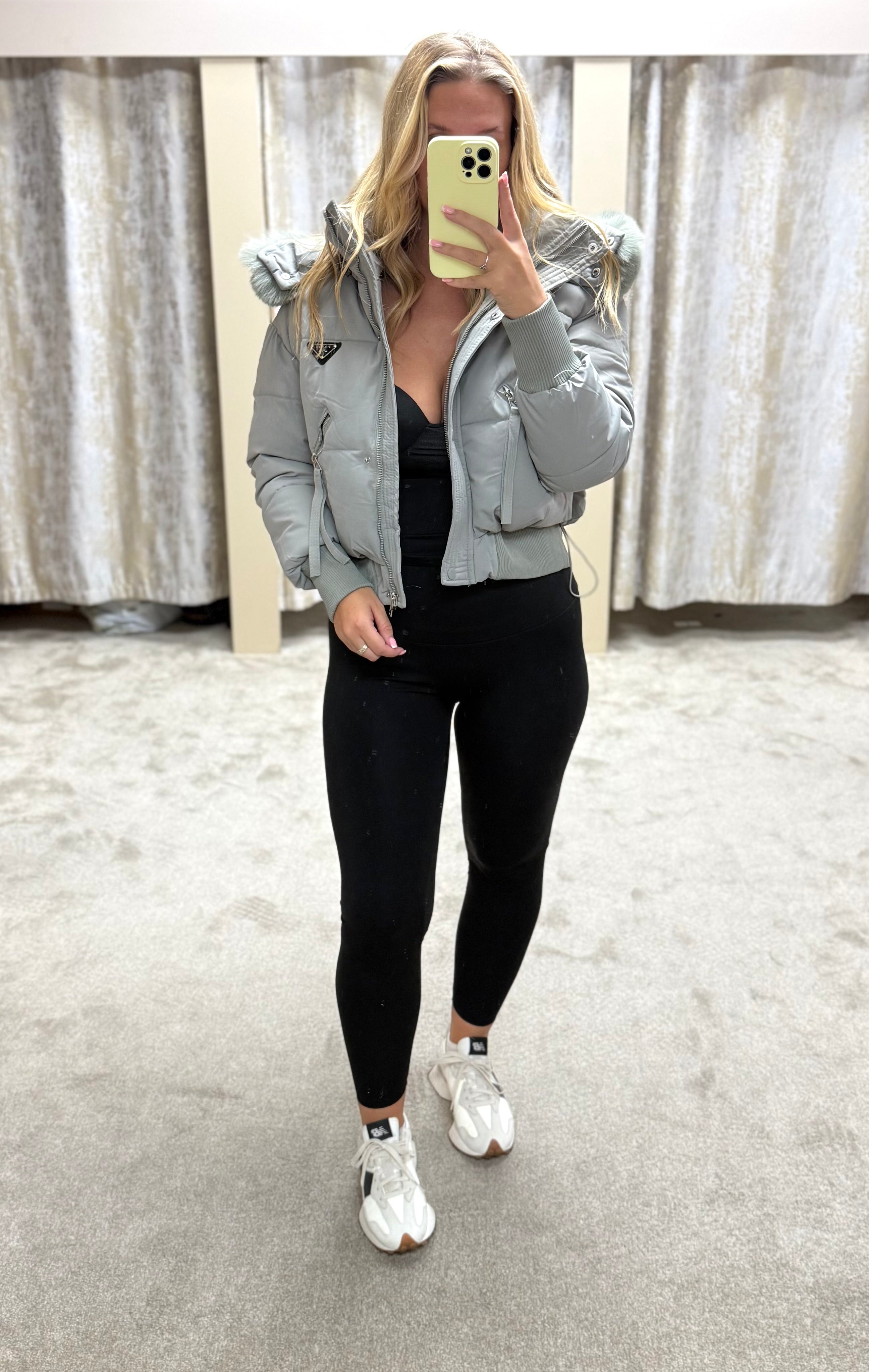 Luxe Faux Fur Paris Logo Coat - Grey / Blue